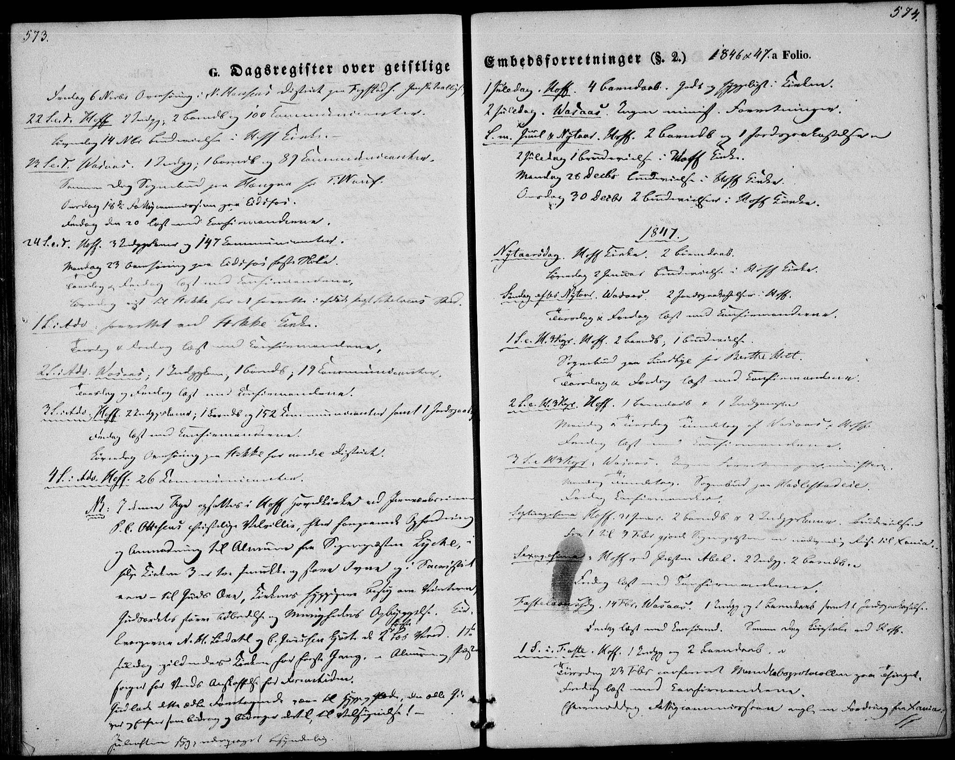 Hof kirkebøker, AV/SAKO-A-64/F/Fa/L0005: Parish register (official) no. I 5, 1844-1851, p. 573-574