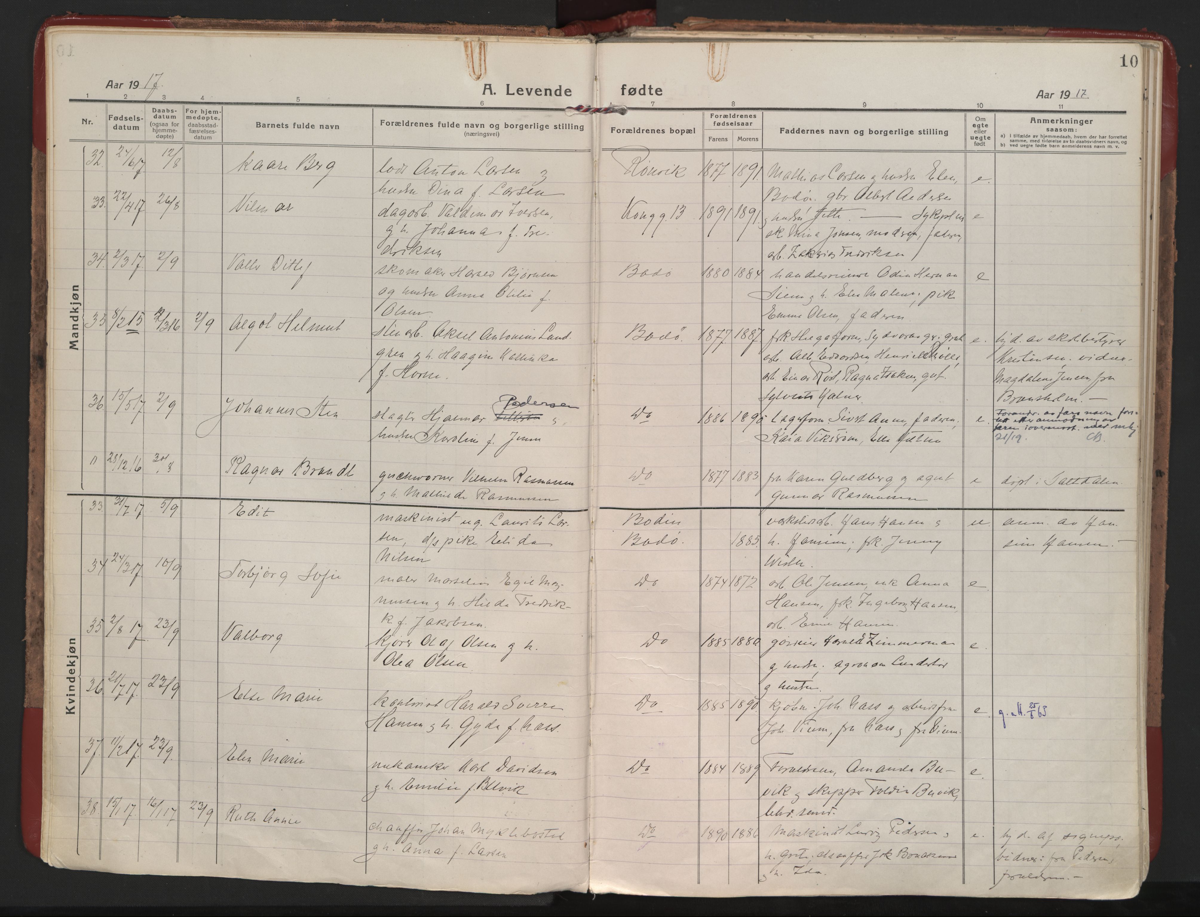 Ministerialprotokoller, klokkerbøker og fødselsregistre - Nordland, AV/SAT-A-1459/801/L0017: Parish register (official) no. 801A17, 1917-1930, p. 10