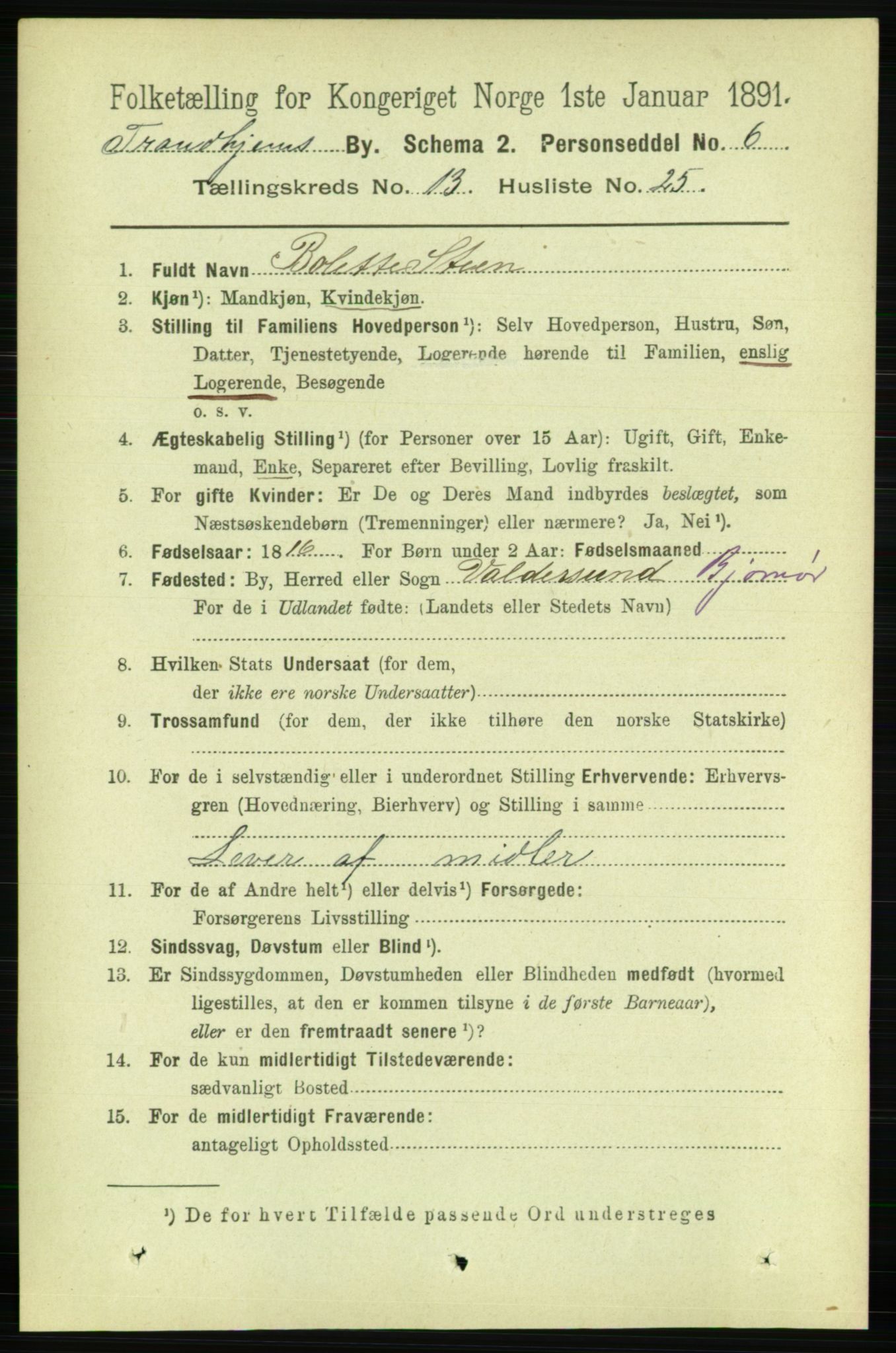 RA, 1891 census for 1601 Trondheim, 1891, p. 10488