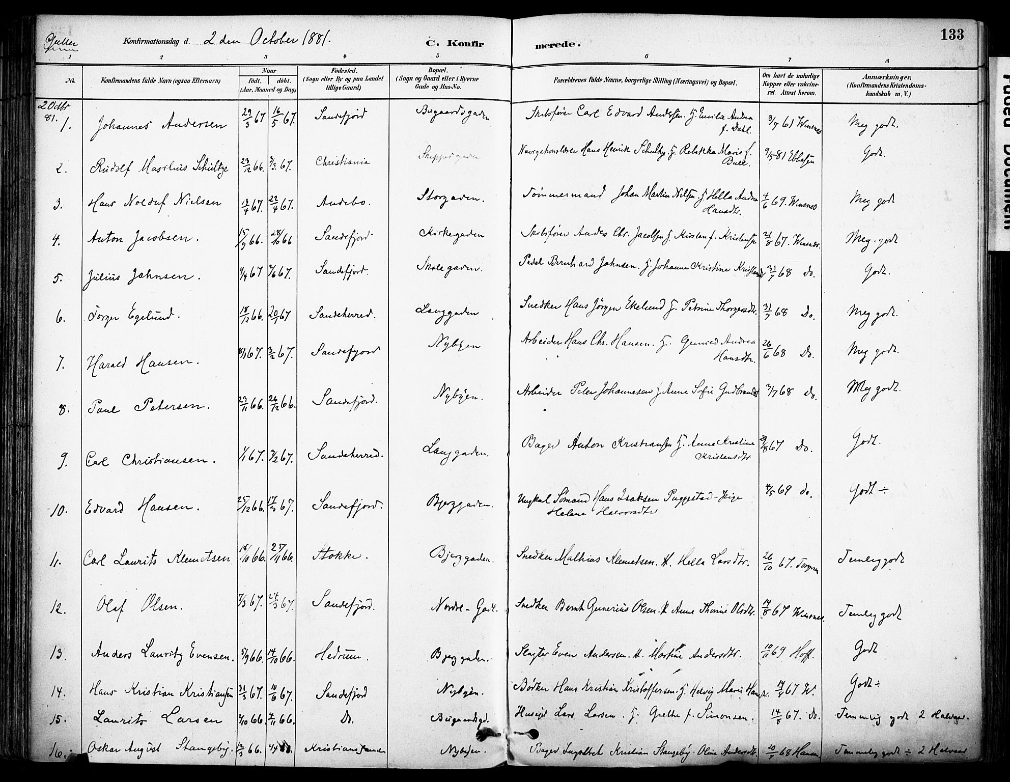 Sandefjord kirkebøker, AV/SAKO-A-315/F/Fa/L0002: Parish register (official) no. 2, 1880-1894, p. 133