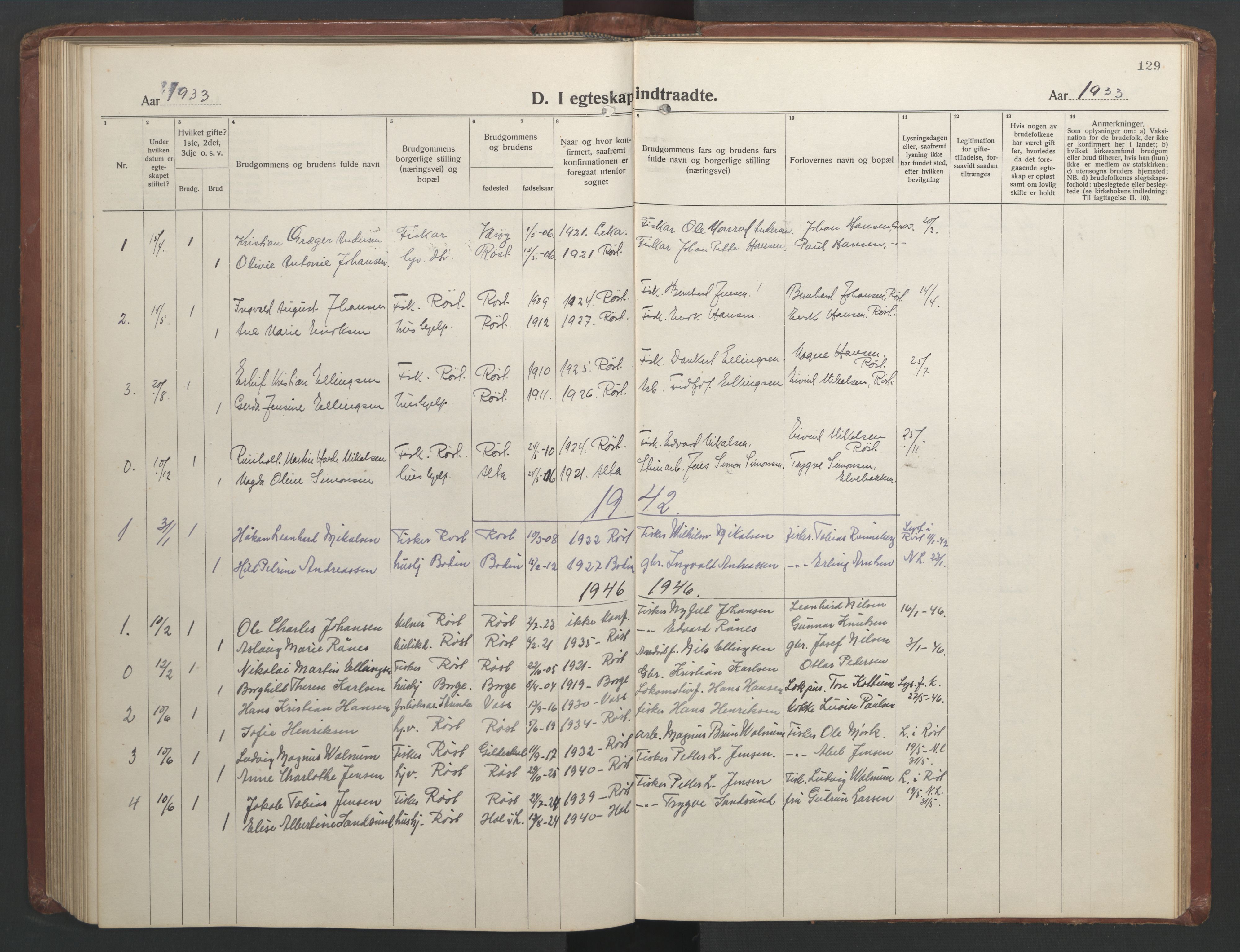 Ministerialprotokoller, klokkerbøker og fødselsregistre - Nordland, AV/SAT-A-1459/808/L0132: Parish register (copy) no. 808C03, 1920-1946, p. 129