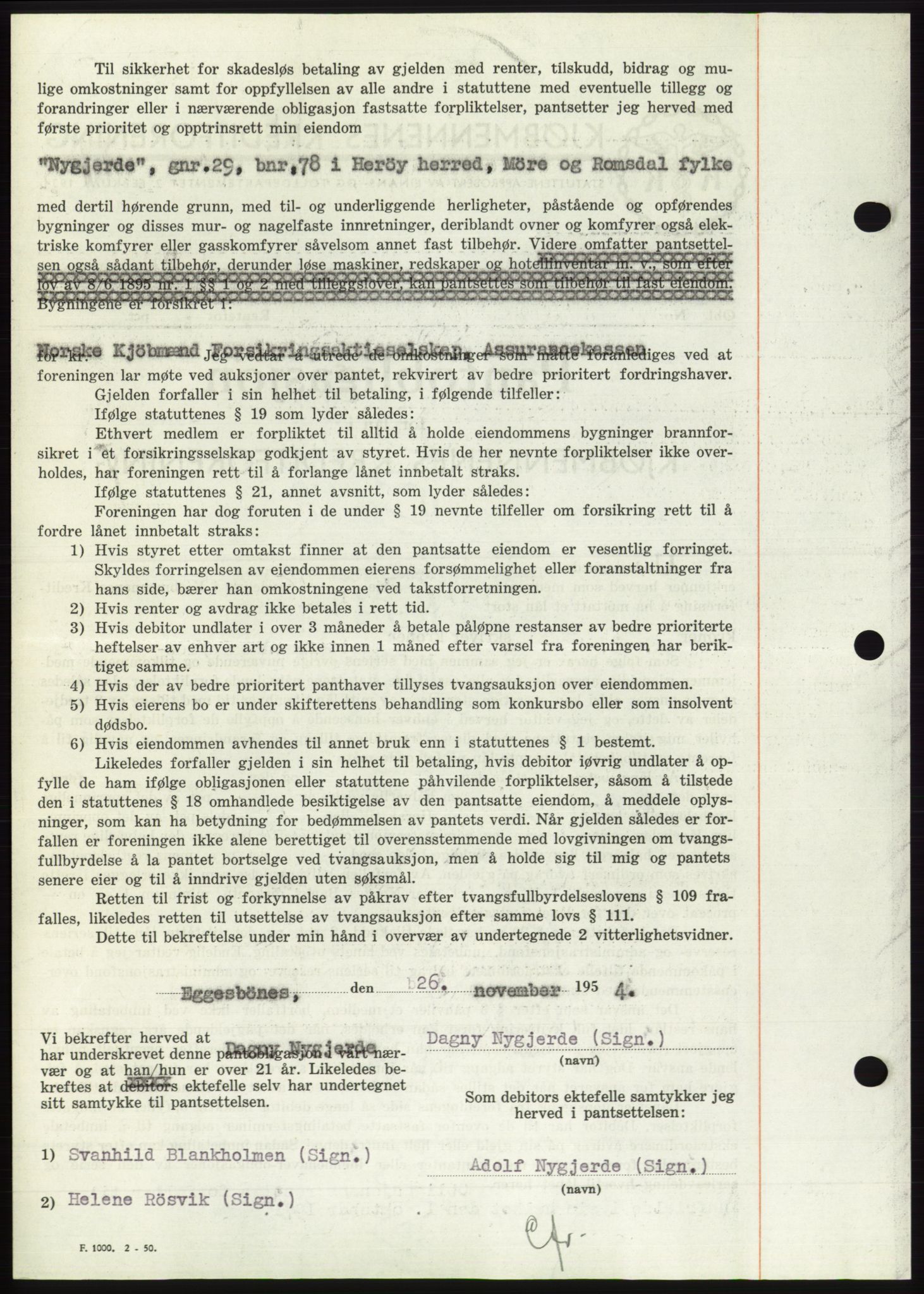 Søre Sunnmøre sorenskriveri, AV/SAT-A-4122/1/2/2C/L0126: Mortgage book no. 14B, 1954-1955, Diary no: : 3130/1954