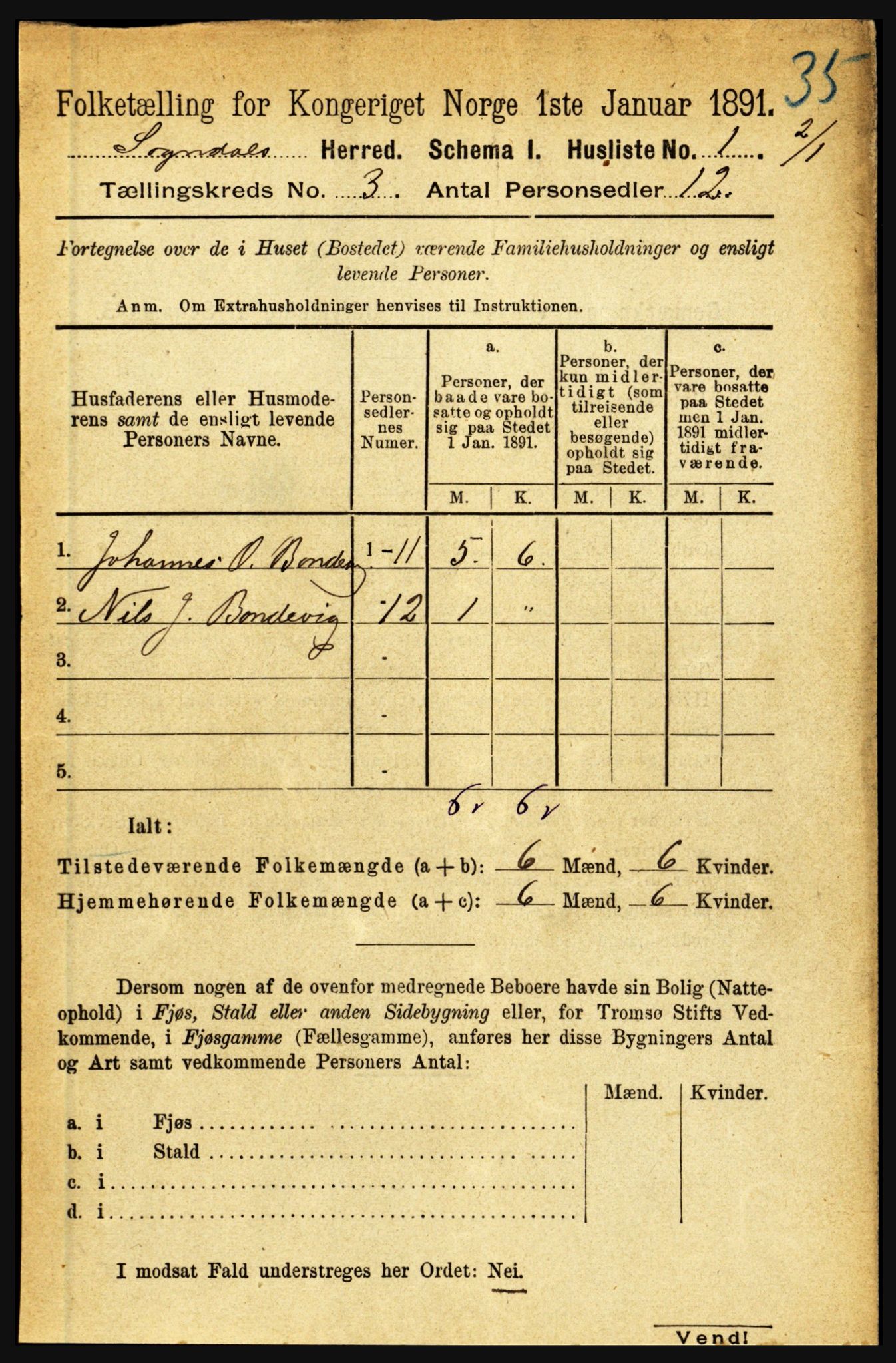 RA, 1891 census for 1420 Sogndal, 1891, p. 1419