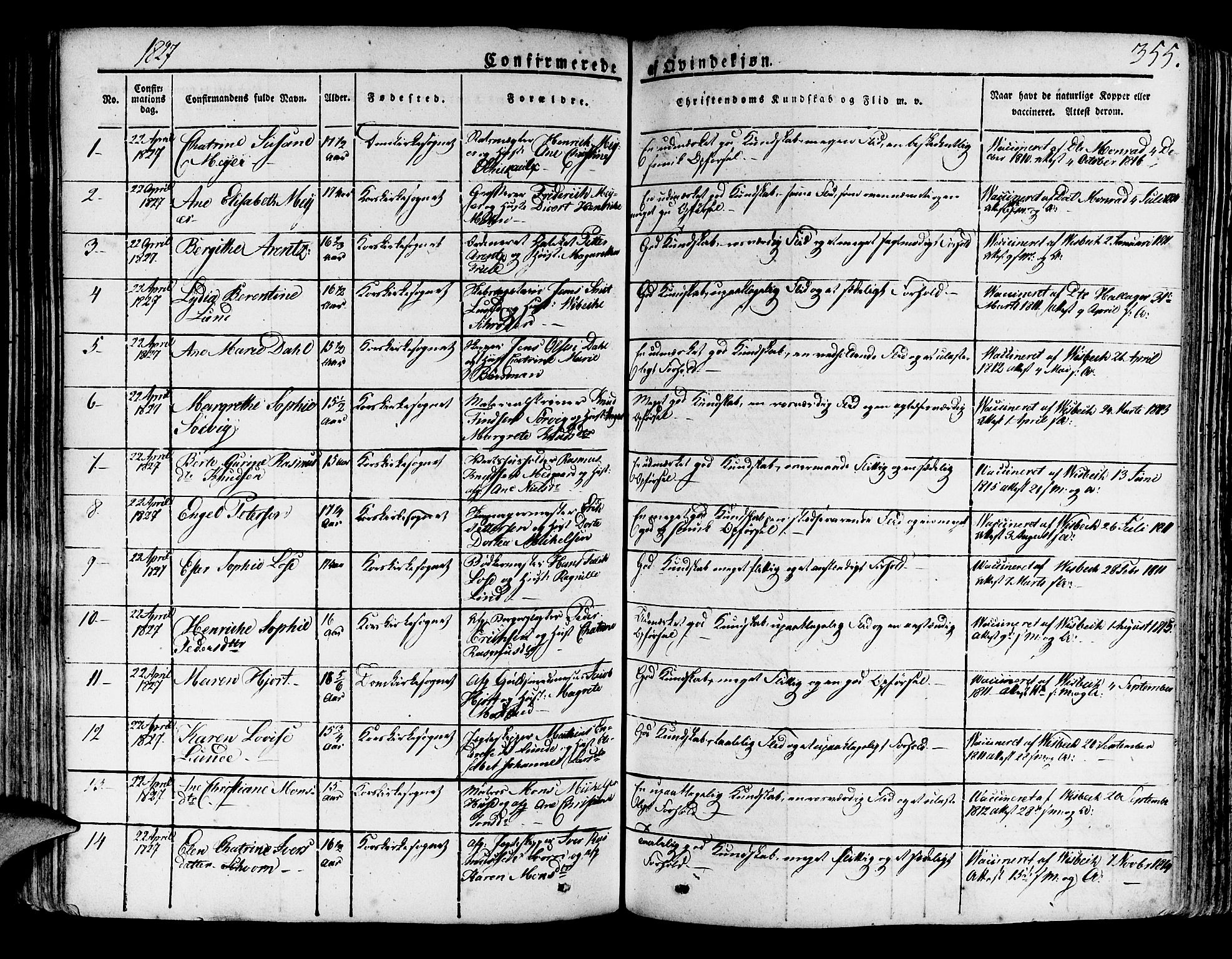 Korskirken sokneprestembete, AV/SAB-A-76101/H/Haa/L0014: Parish register (official) no. A 14, 1823-1835, p. 355