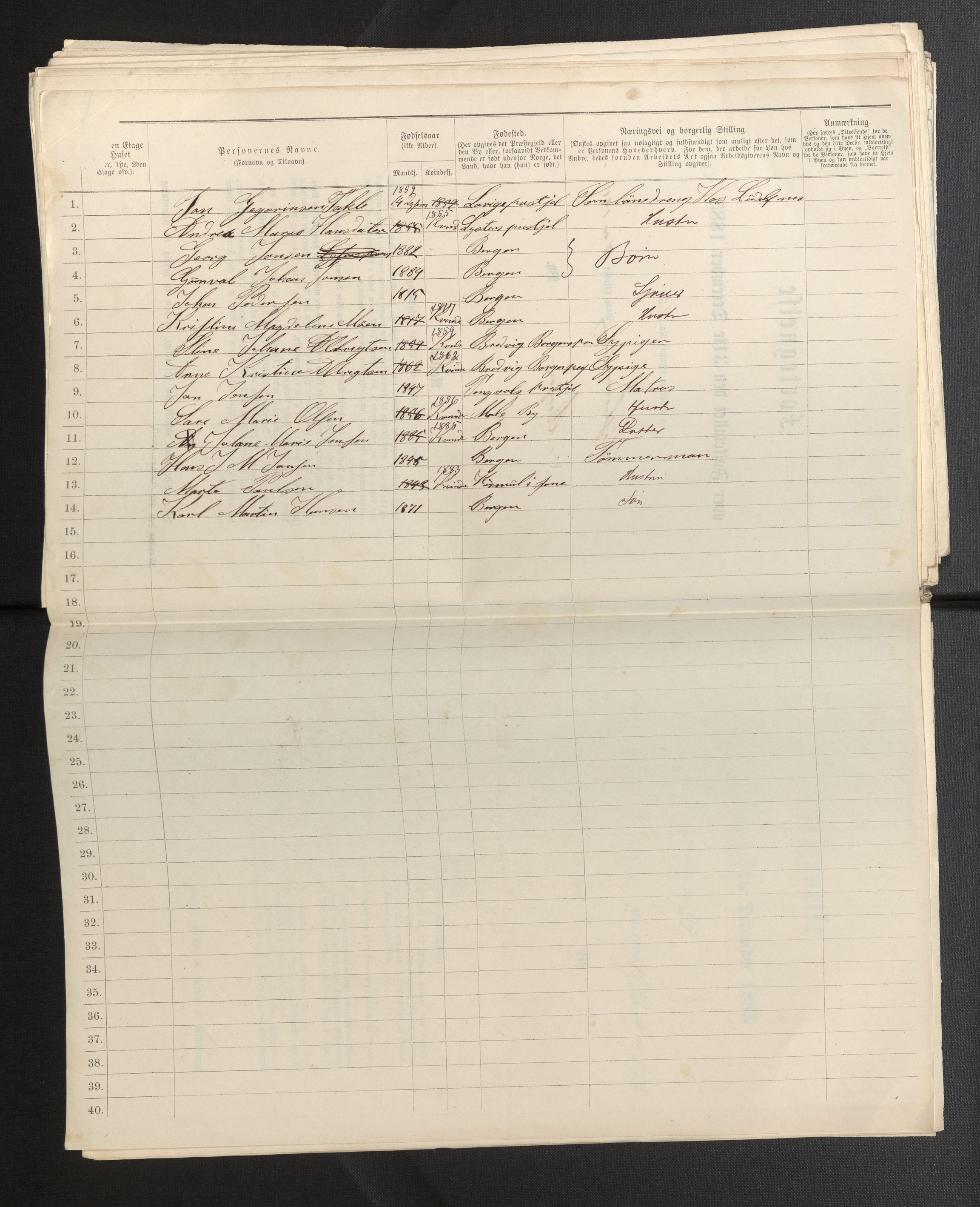 SAB, 1885 census for 1301 Bergen, 1885, p. 3966