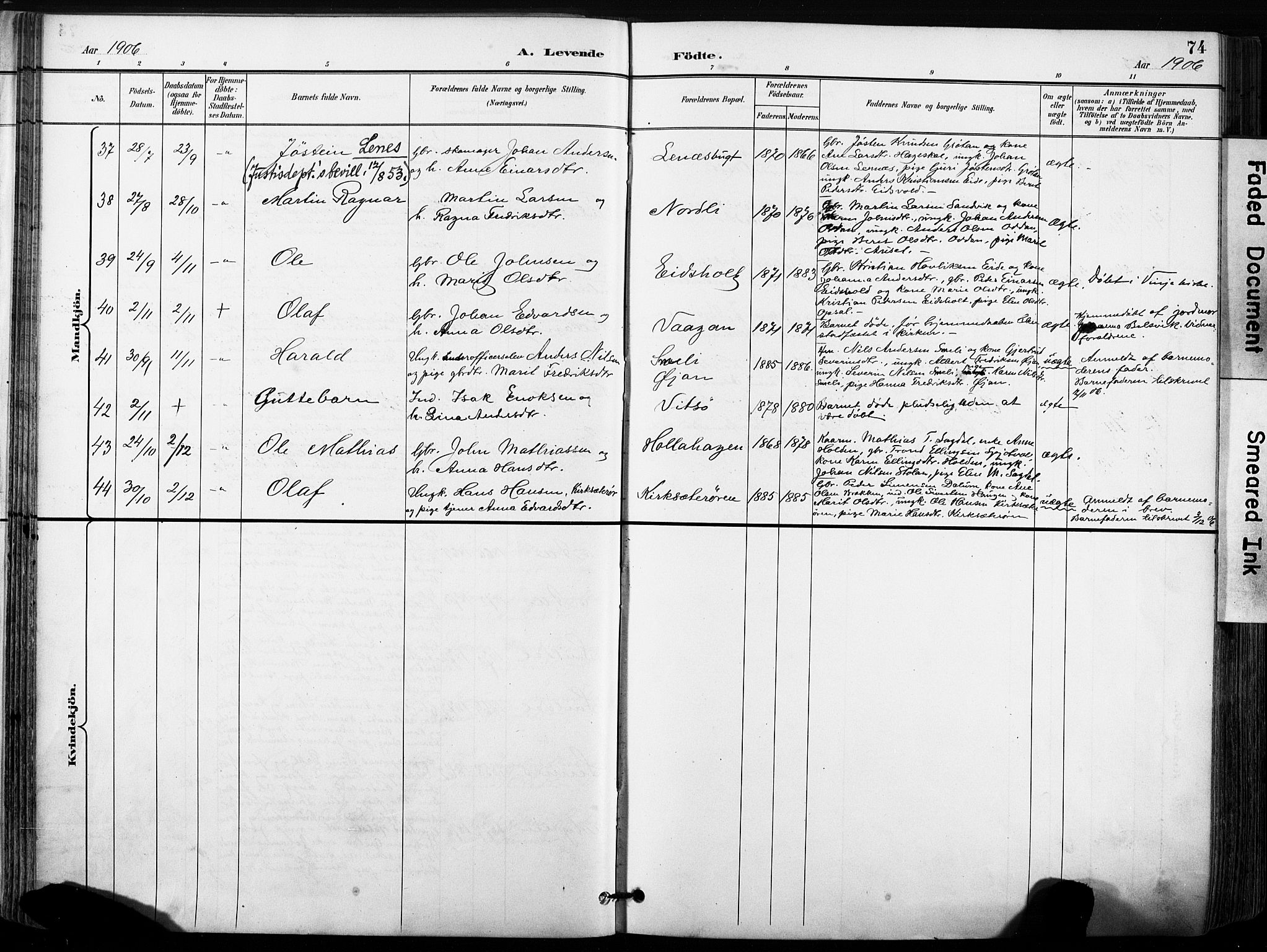 Ministerialprotokoller, klokkerbøker og fødselsregistre - Sør-Trøndelag, AV/SAT-A-1456/630/L0497: Parish register (official) no. 630A10, 1896-1910, p. 74