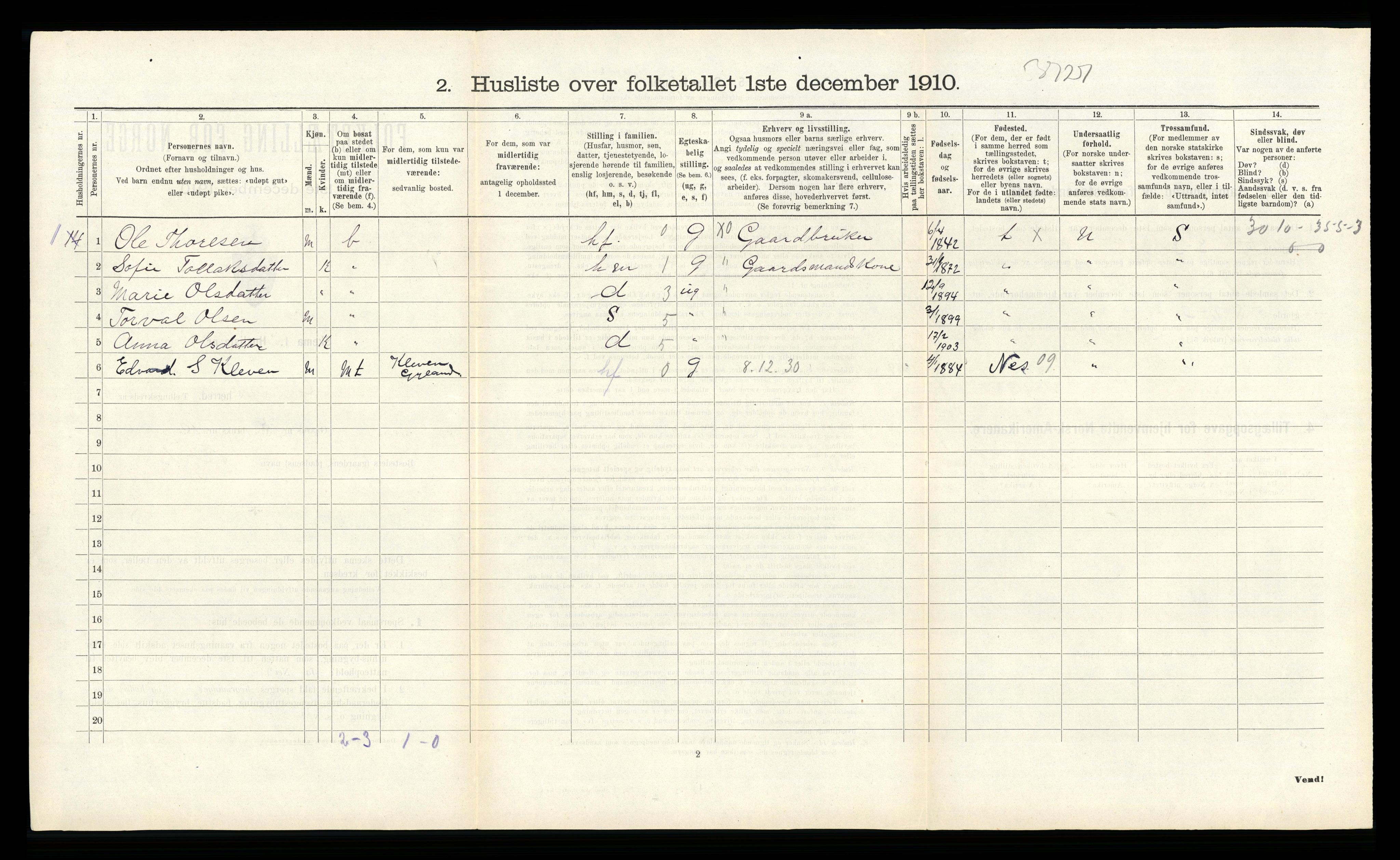 RA, 1910 census for Gyland, 1910, p. 221