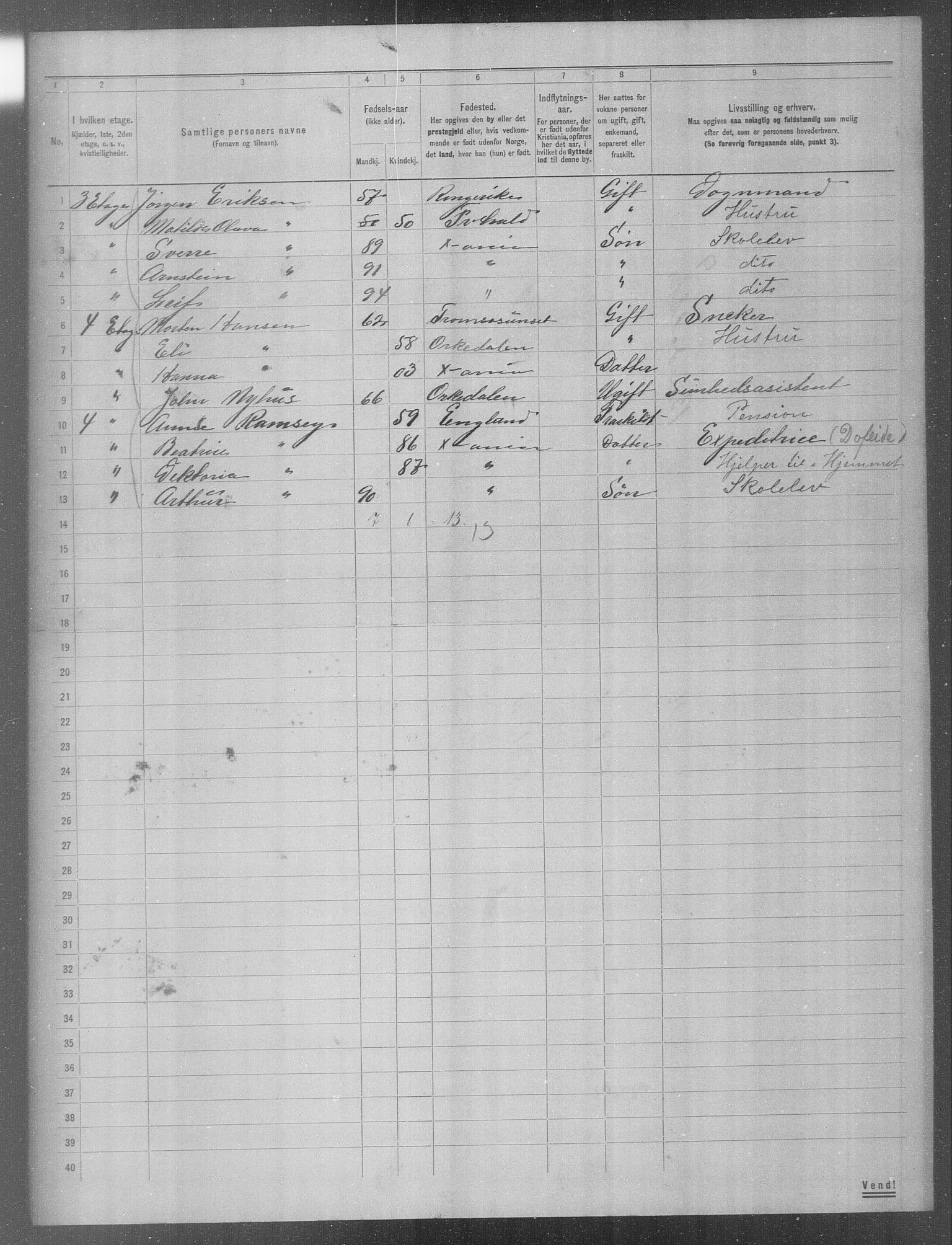 OBA, Municipal Census 1904 for Kristiania, 1904, p. 1733