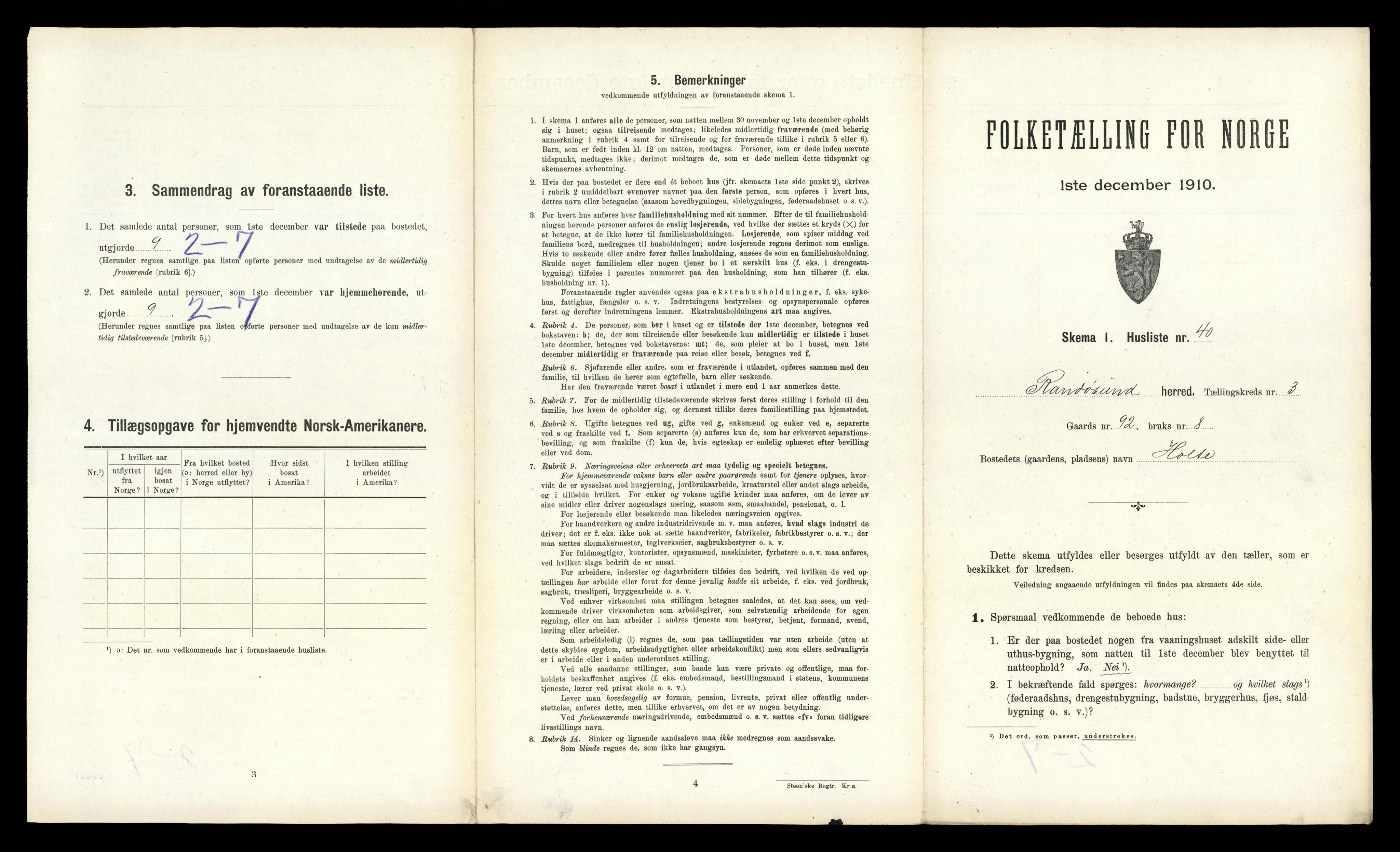 RA, 1910 census for Randesund, 1910, p. 262