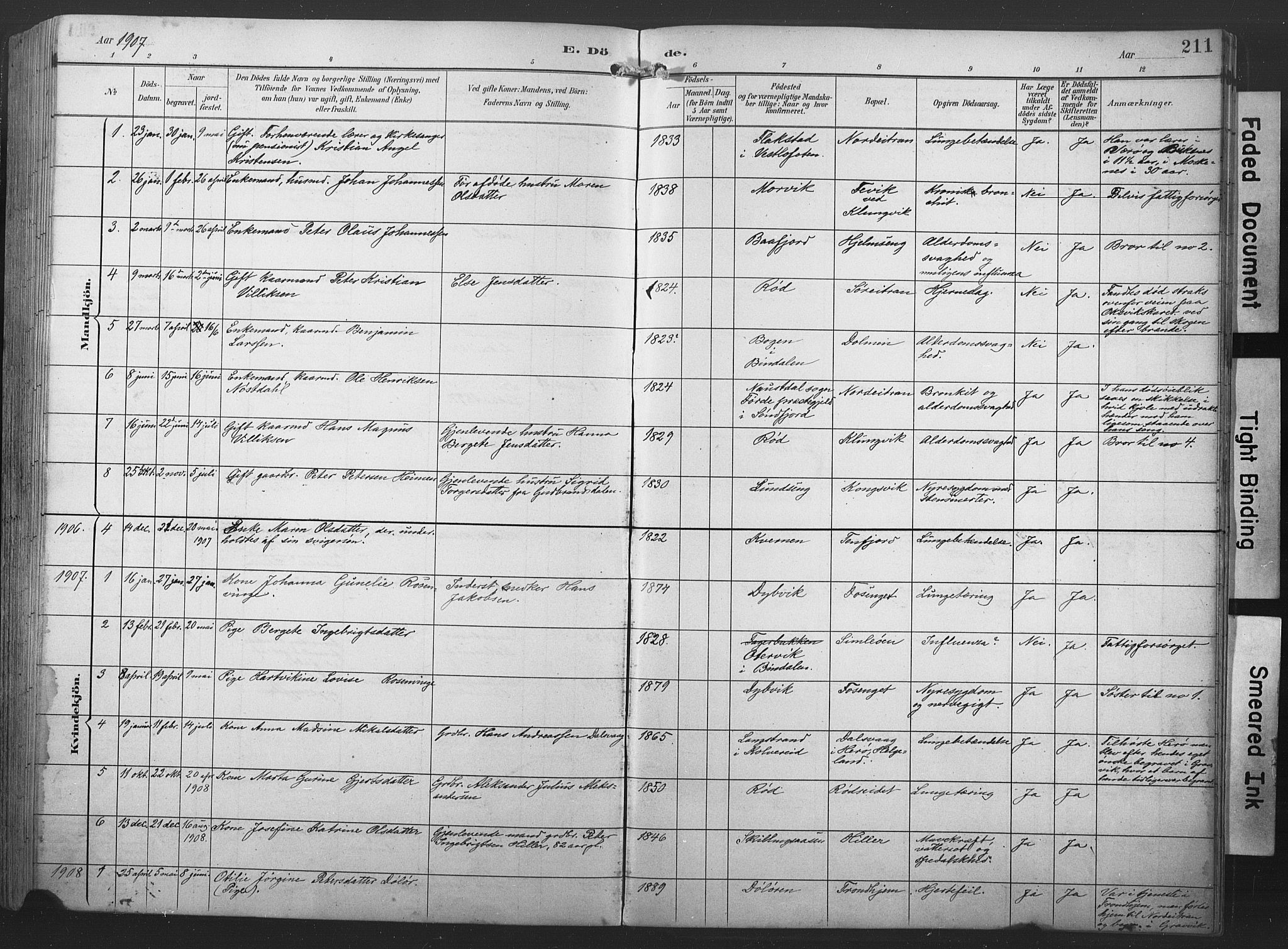 Ministerialprotokoller, klokkerbøker og fødselsregistre - Nord-Trøndelag, SAT/A-1458/789/L0706: Parish register (copy) no. 789C01, 1888-1931, p. 211
