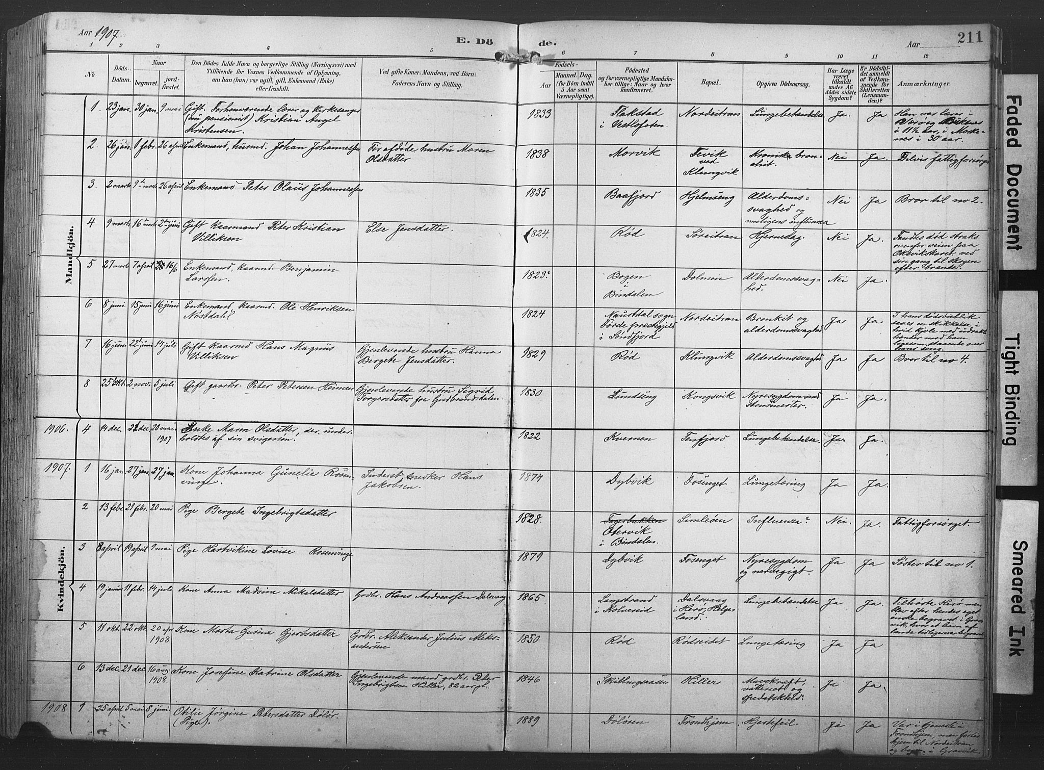 Ministerialprotokoller, klokkerbøker og fødselsregistre - Nord-Trøndelag, AV/SAT-A-1458/789/L0706: Parish register (copy) no. 789C01, 1888-1931, p. 211