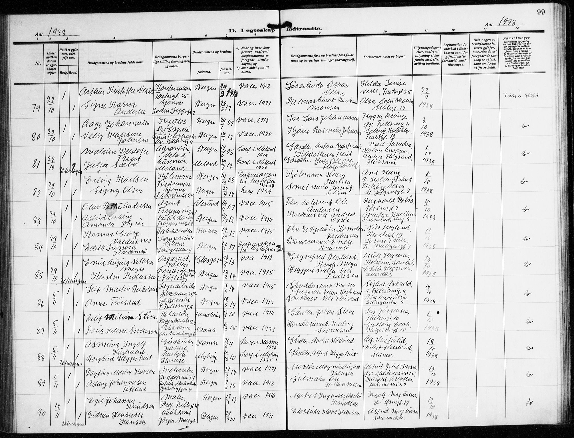 Korskirken sokneprestembete, AV/SAB-A-76101/H/Hab: Parish register (copy) no. D 5, 1926-1944, p. 99