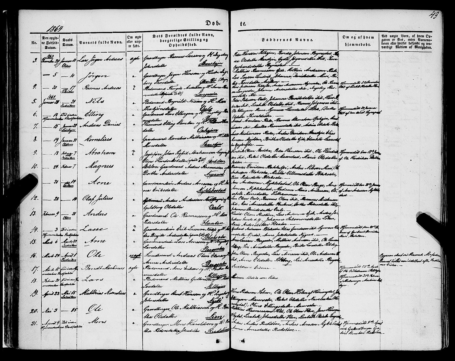 Innvik sokneprestembete, AV/SAB-A-80501: Parish register (official) no. A 5, 1847-1865, p. 43