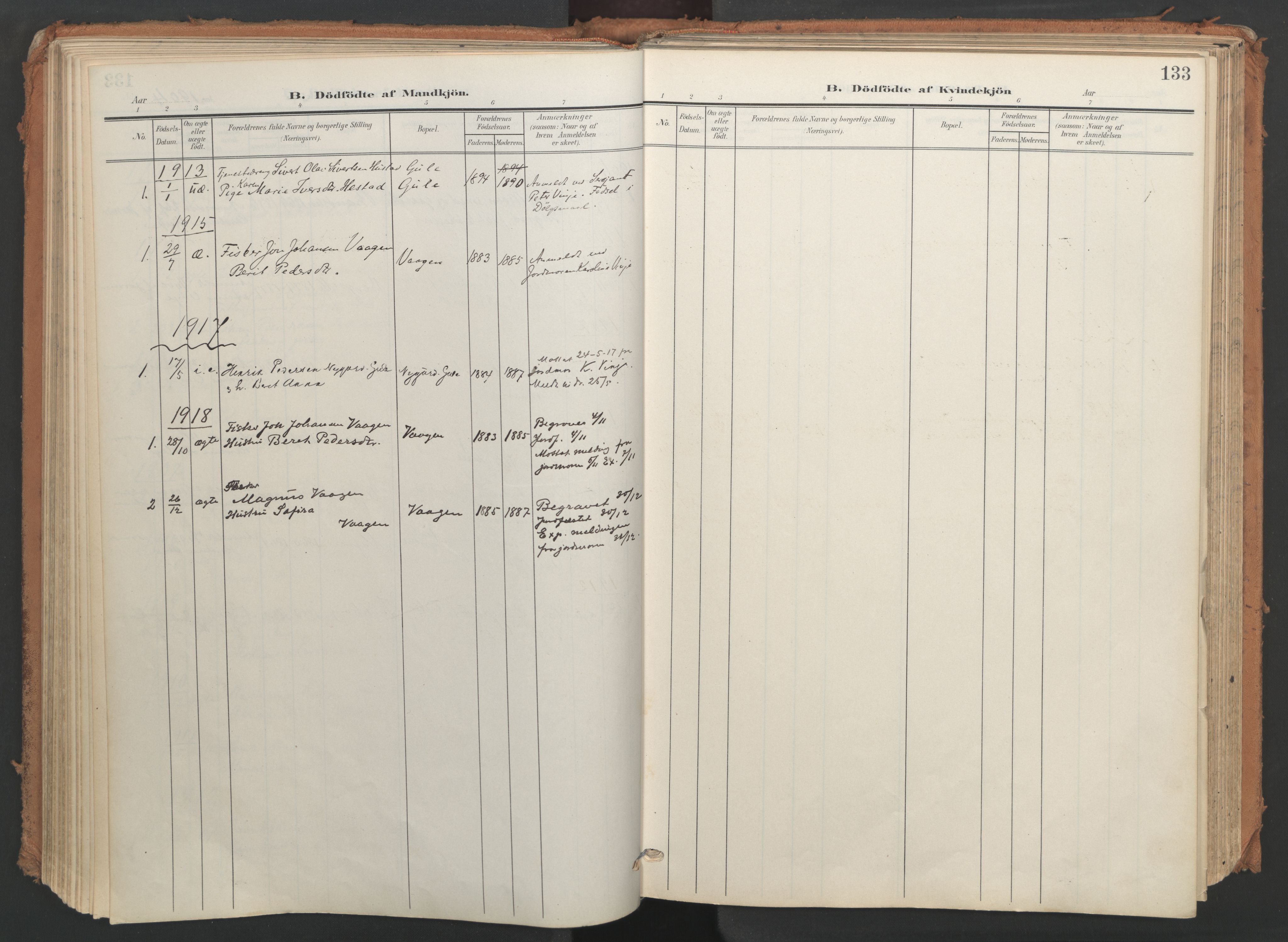 Ministerialprotokoller, klokkerbøker og fødselsregistre - Møre og Romsdal, SAT/A-1454/566/L0771: Parish register (official) no. 566A10, 1904-1929, p. 133