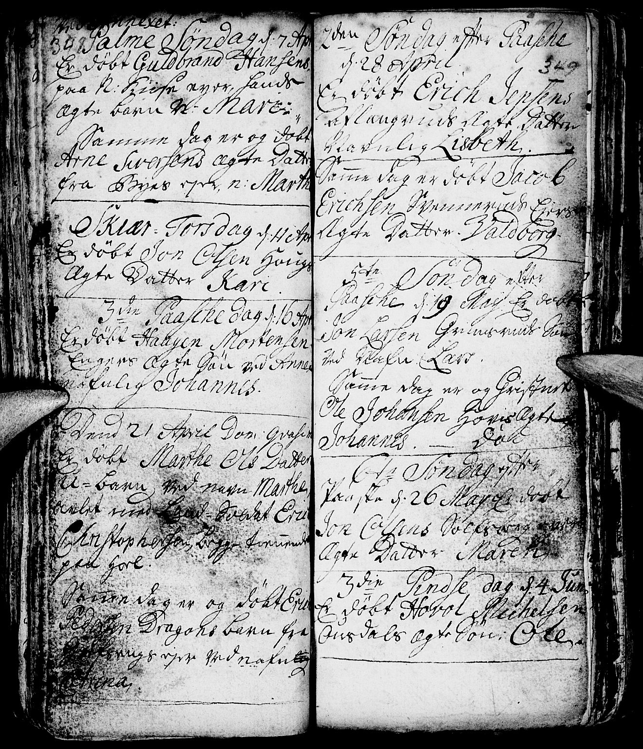 Nes prestekontor, Hedmark, AV/SAH-PREST-020/L/La/L0001: Parish register (copy) no. 1, 1663-1784, p. 348-349