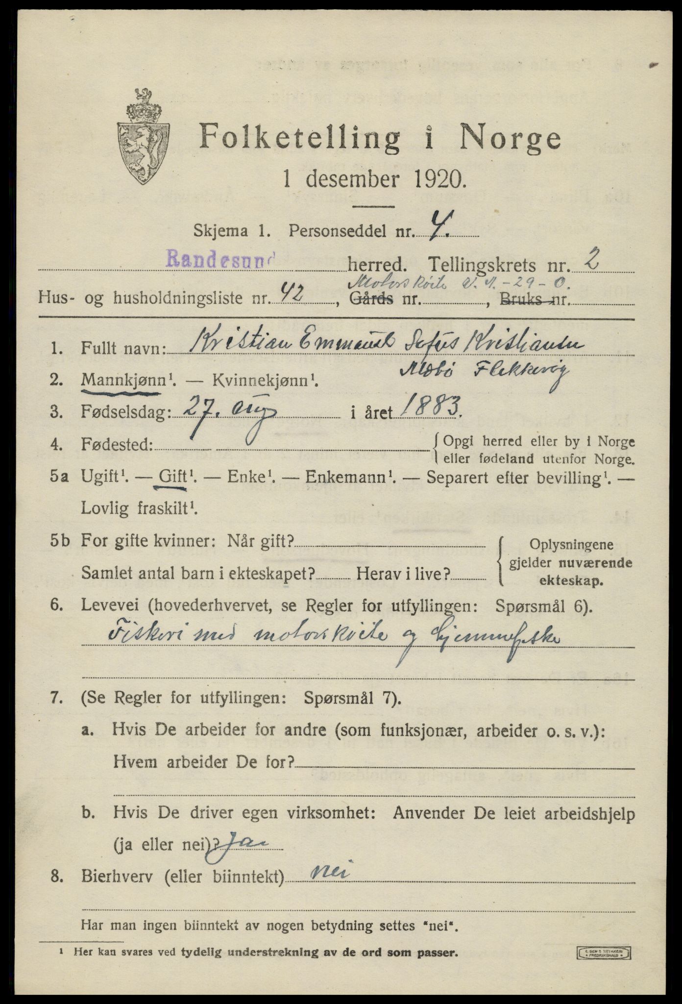 SAK, 1920 census for Randesund, 1920, p. 1440
