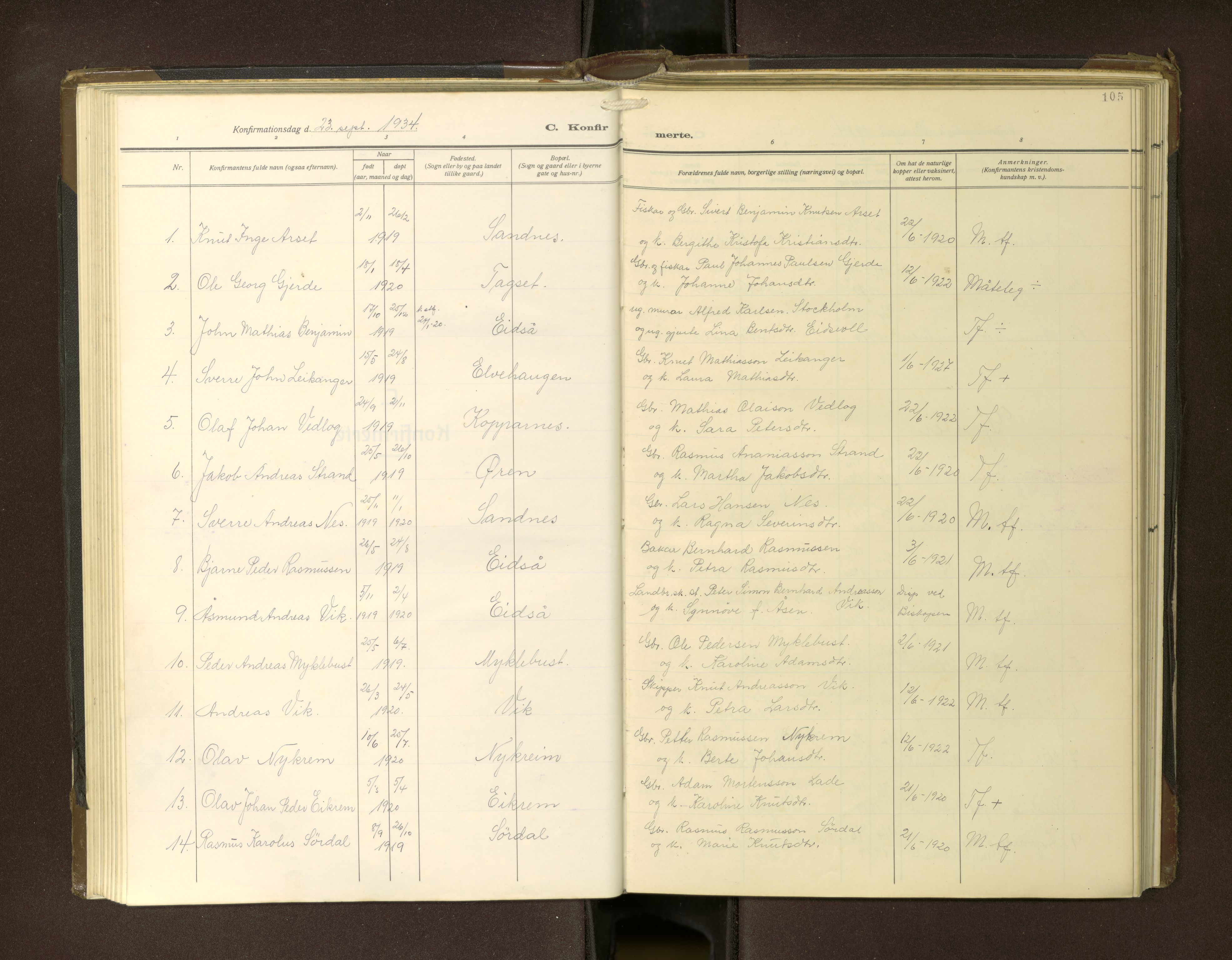 Ministerialprotokoller, klokkerbøker og fødselsregistre - Møre og Romsdal, AV/SAT-A-1454/502/L0029: Parish register (copy) no. 502---, 1932-1968, p. 105