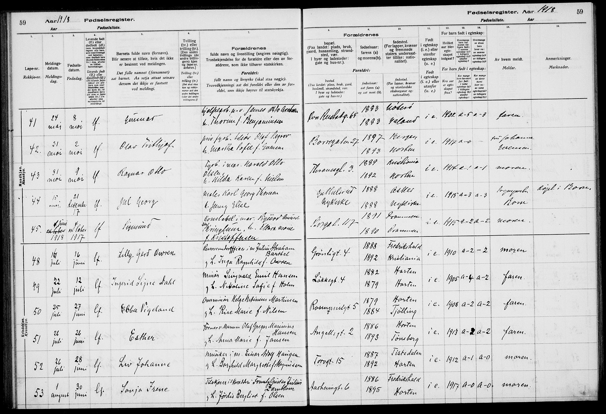 Horten kirkebøker, AV/SAKO-A-348/J/Ja/L0001: Birth register no. 1, 1916-1923, p. 59