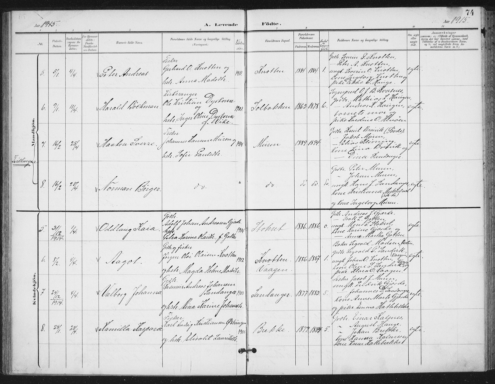 Ministerialprotokoller, klokkerbøker og fødselsregistre - Møre og Romsdal, AV/SAT-A-1454/503/L0038: Parish register (official) no. 503A06, 1901-1917, p. 74