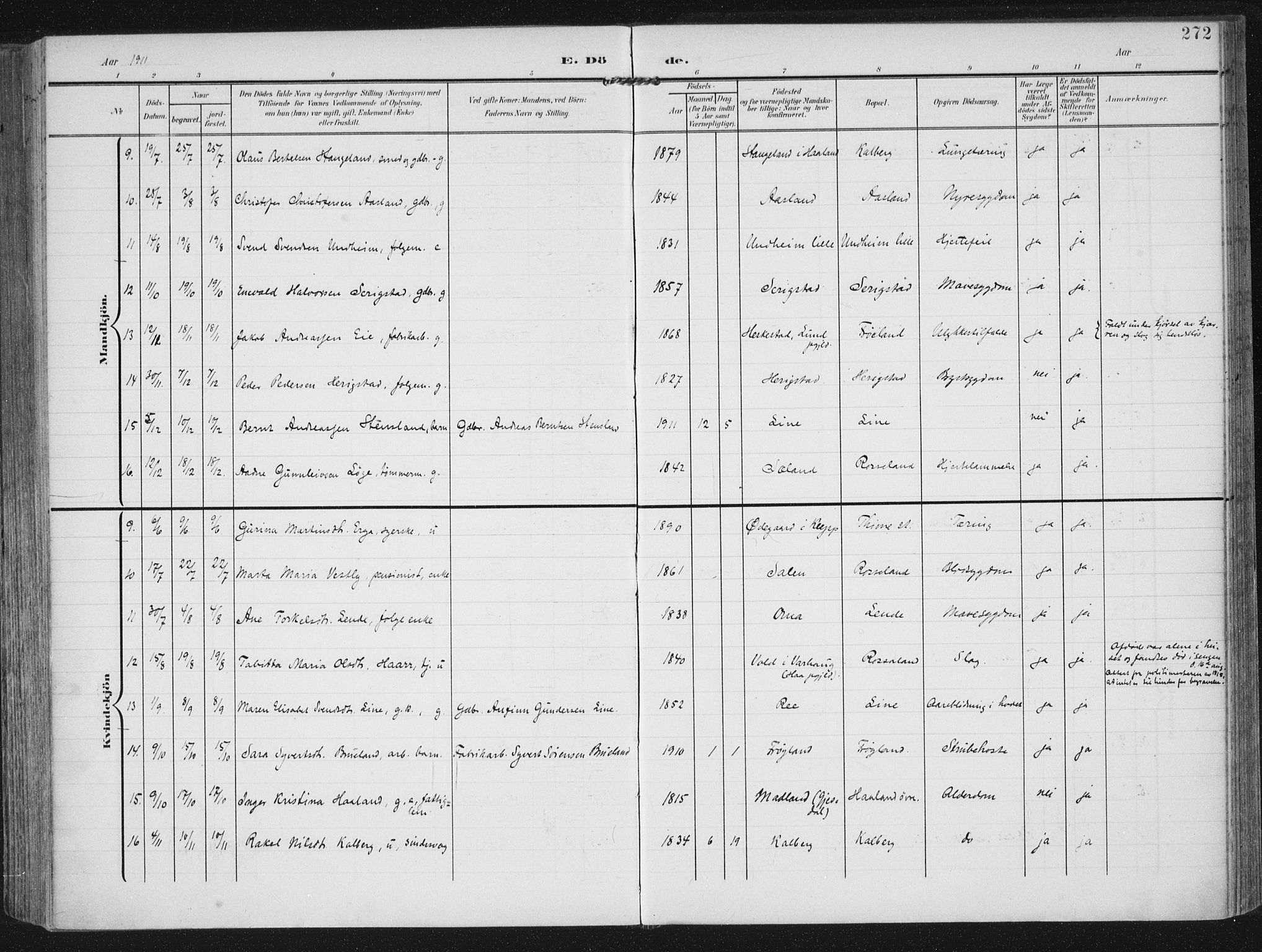 Lye sokneprestkontor, AV/SAST-A-101794/002/A/L0001: Parish register (official) no. A 12, 1904-1920, p. 272