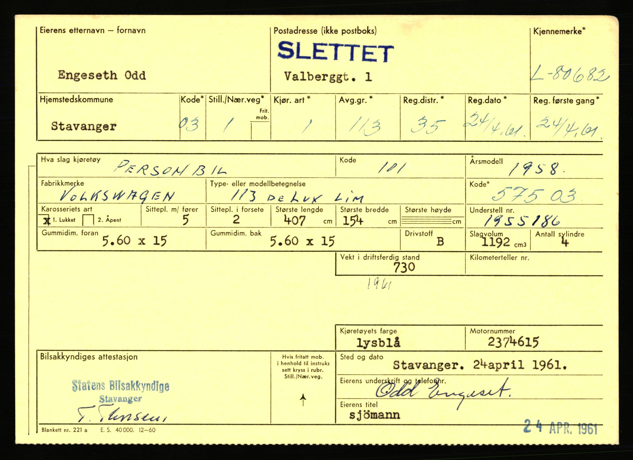 Stavanger trafikkstasjon, AV/SAST-A-101942/0/F/L0071: L-80500 - L-82199, 1930-1971, p. 293