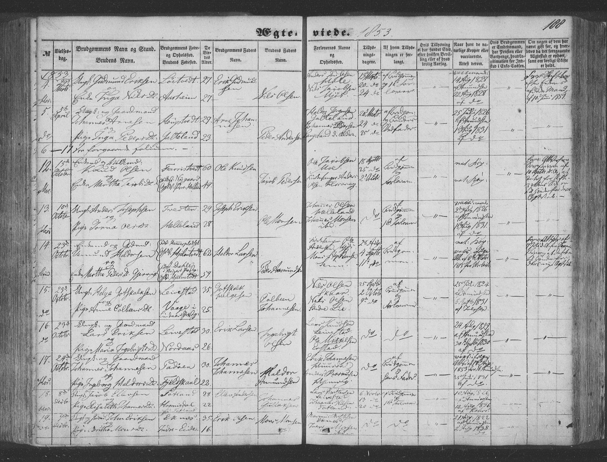 Hosanger sokneprestembete, SAB/A-75801/H/Haa: Parish register (official) no. A 8, 1849-1863, p. 188