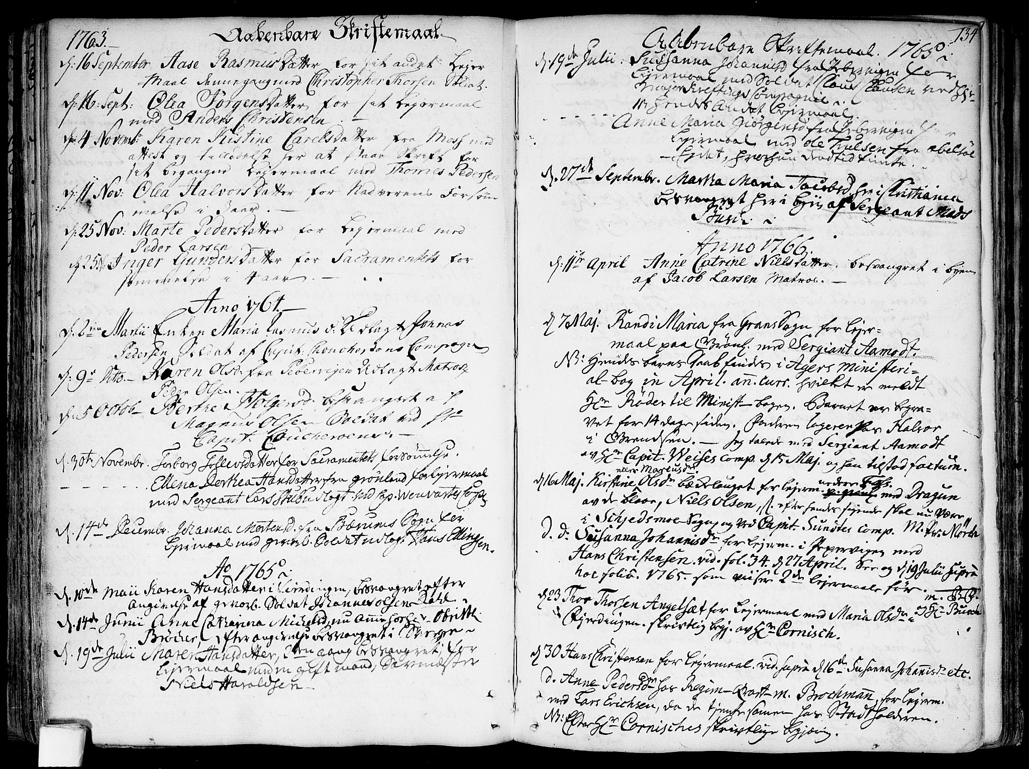 Garnisonsmenigheten Kirkebøker, SAO/A-10846/F/Fa/L0002: Parish register (official) no. 2, 1757-1776, p. 134