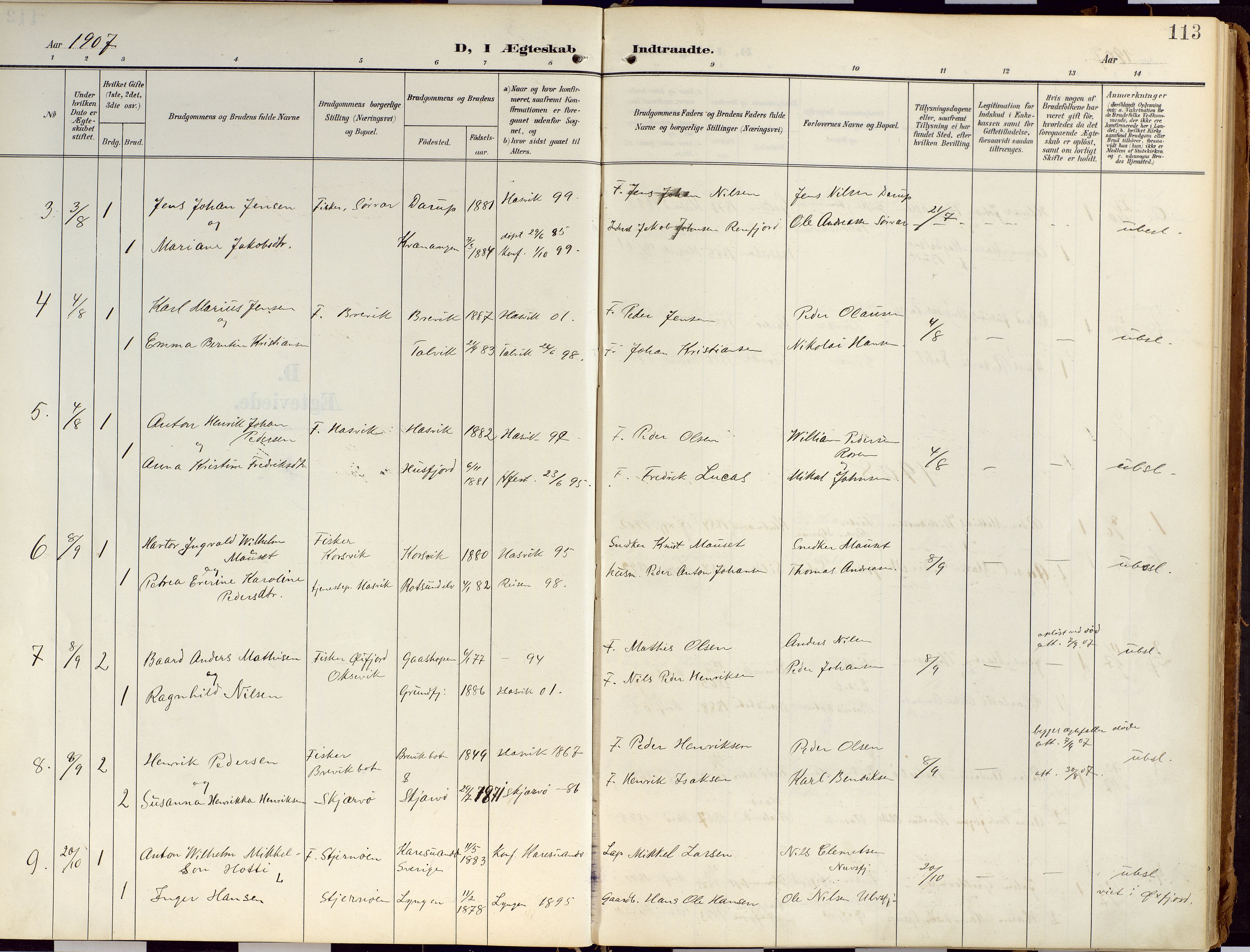 Loppa sokneprestkontor, SATØ/S-1339/H/Ha/L0010kirke: Parish register (official) no. 10, 1907-1922, p. 113