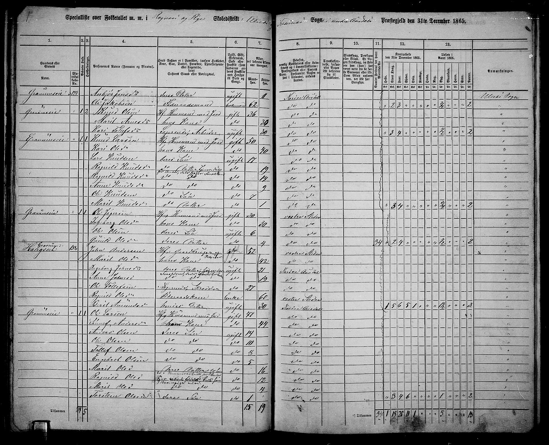 RA, 1865 census for Nord-Aurdal, 1865, p. 145