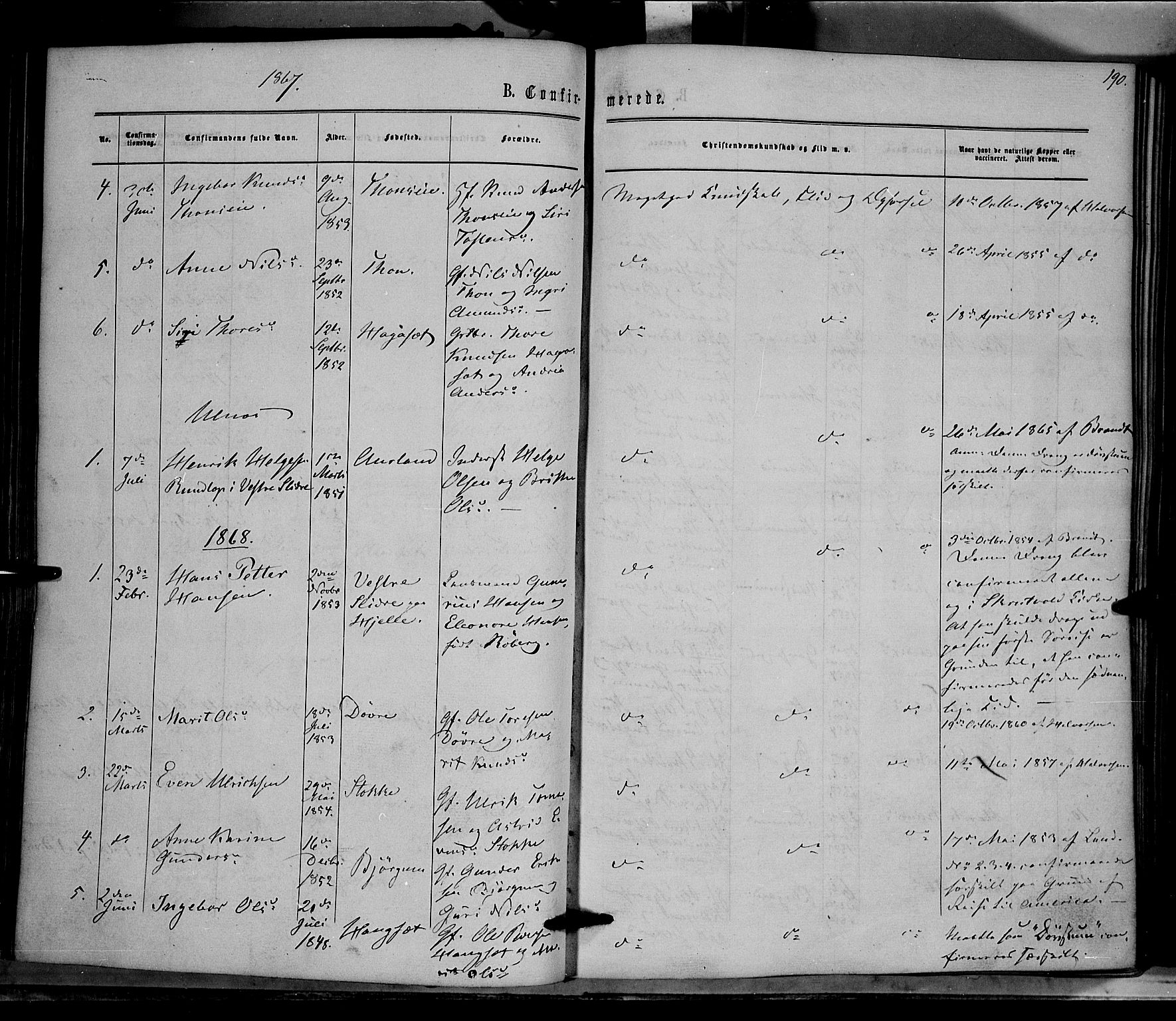 Nord-Aurdal prestekontor, SAH/PREST-132/H/Ha/Haa/L0008: Parish register (official) no. 8, 1863-1875, p. 190