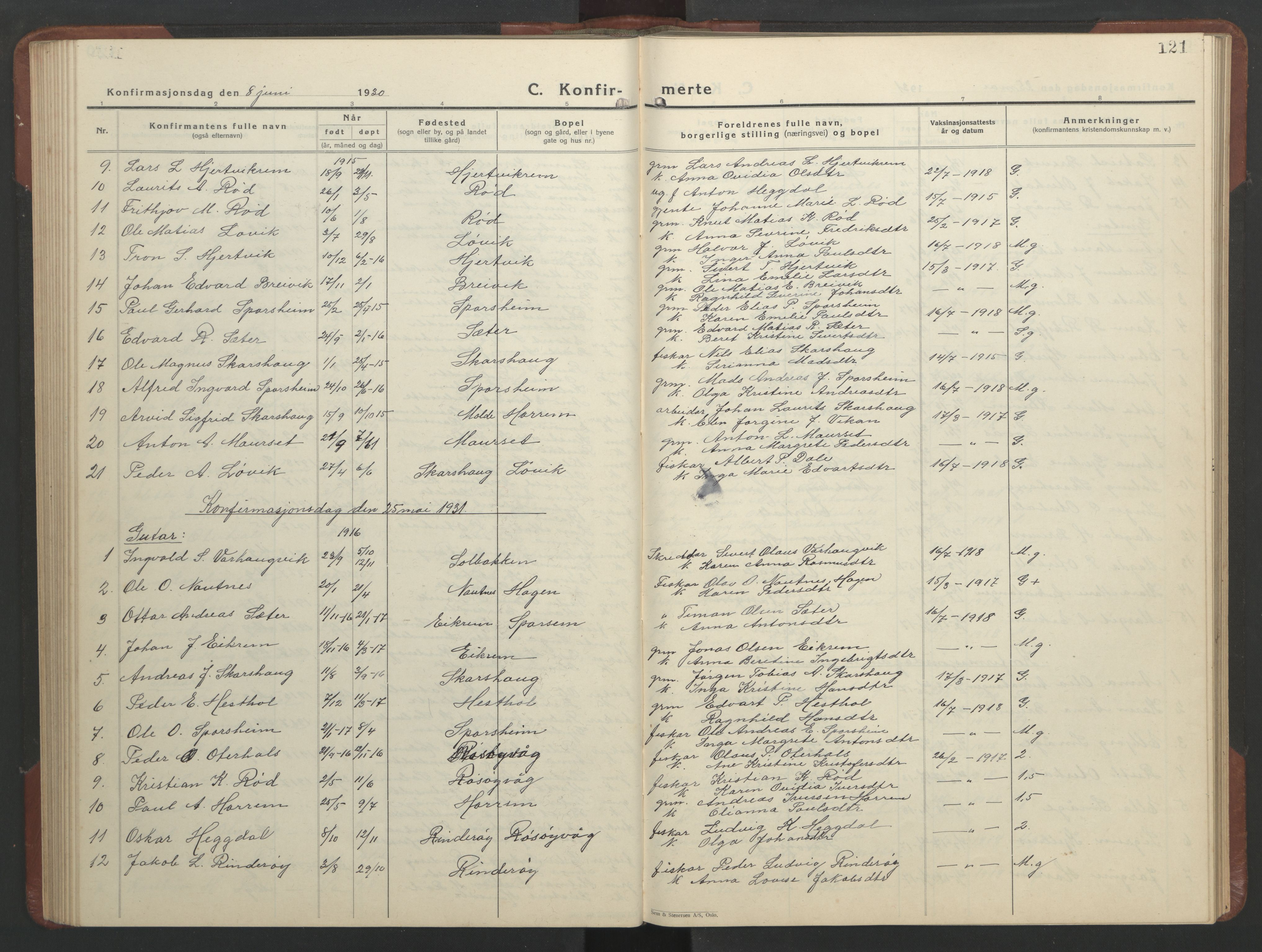 Ministerialprotokoller, klokkerbøker og fødselsregistre - Møre og Romsdal, SAT/A-1454/560/L0726: Parish register (copy) no. 560C03, 1928-1952, p. 121