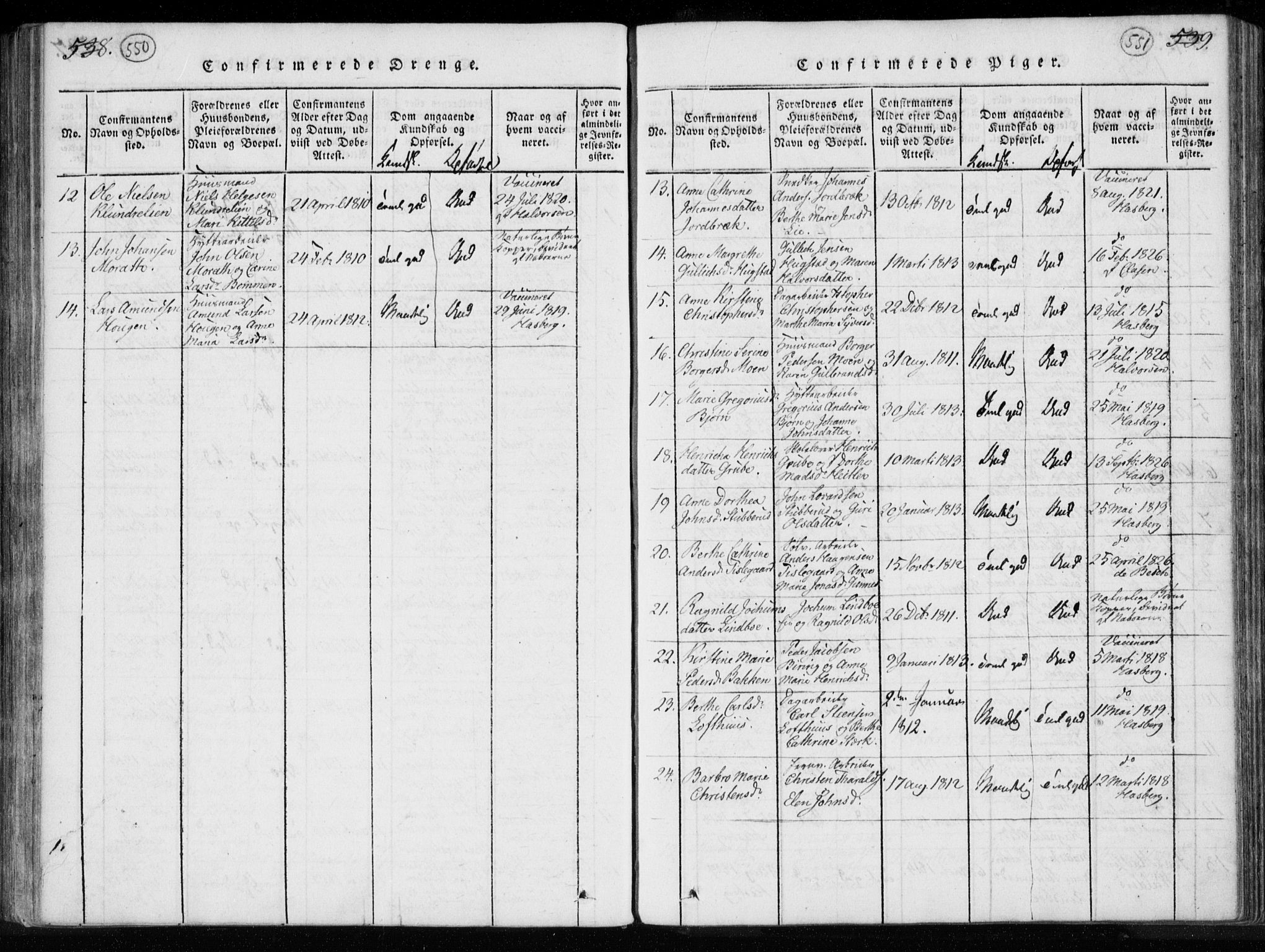 Kongsberg kirkebøker, AV/SAKO-A-22/F/Fa/L0008: Parish register (official) no. I 8, 1816-1839, p. 550-551