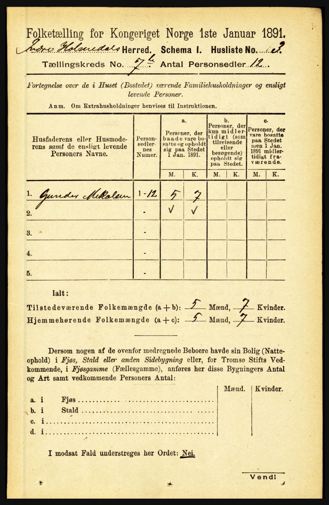 RA, 1891 census for 1430 Indre Holmedal, 1891, p. 2992