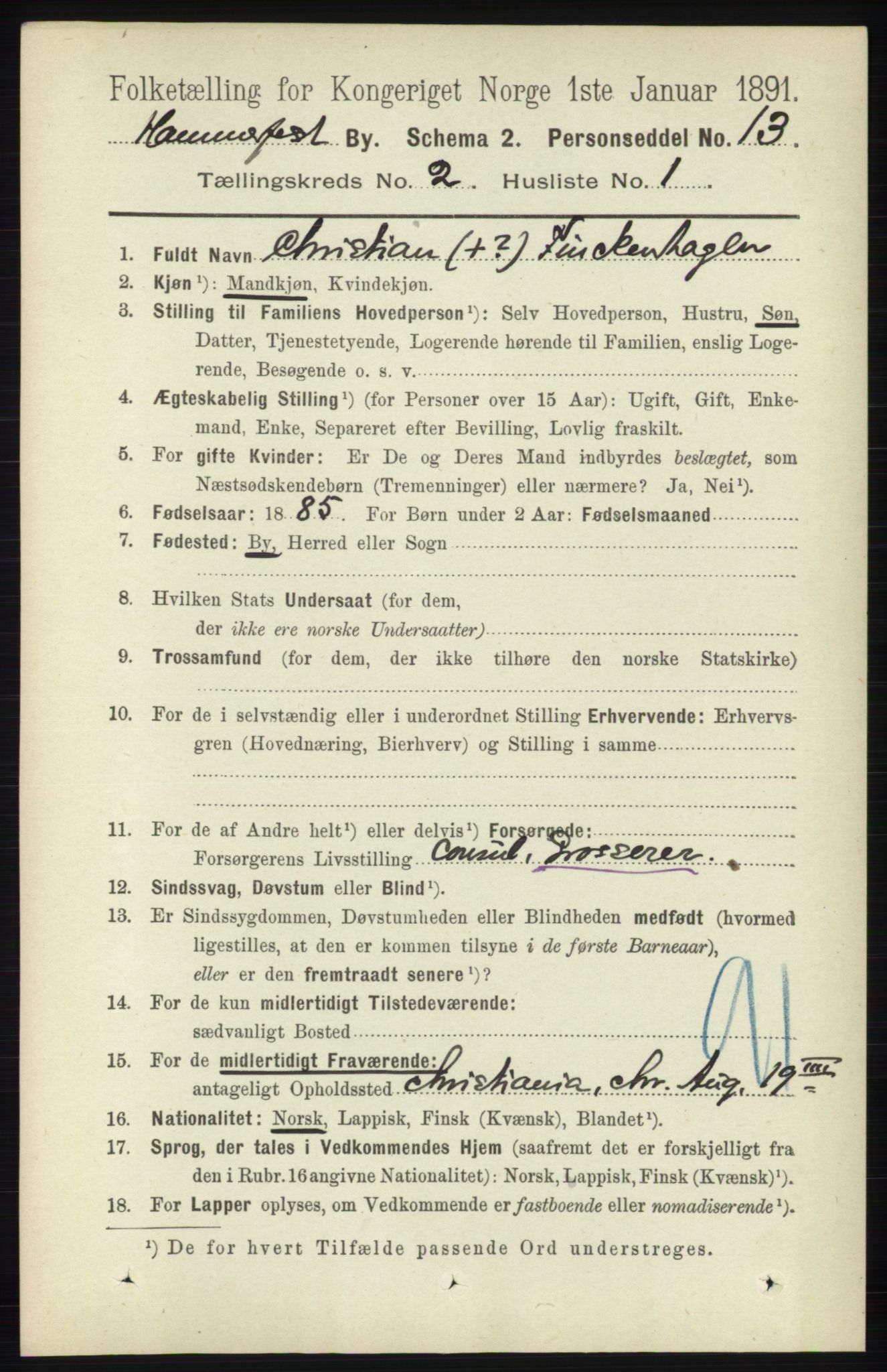 RA, 1891 census for 2001 Hammerfest, 1891, p. 284