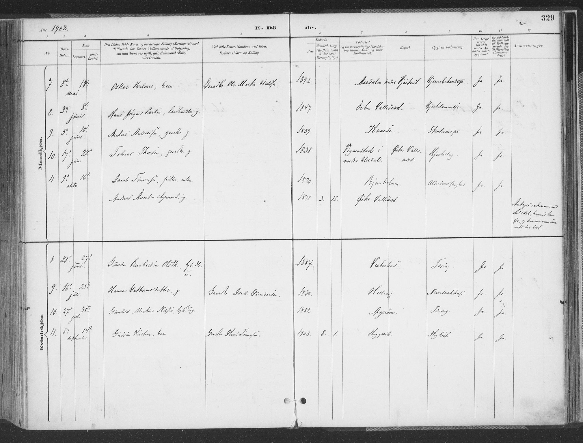 Høvåg sokneprestkontor, AV/SAK-1111-0025/F/Fa/L0006: Parish register (official) no. A 6, 1894-1923, p. 329