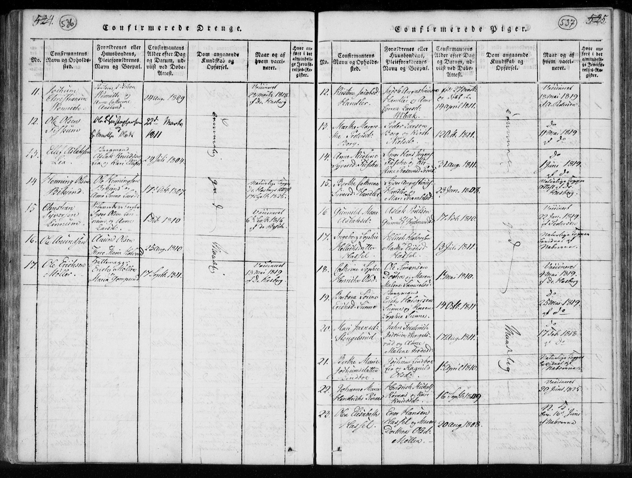 Kongsberg kirkebøker, AV/SAKO-A-22/F/Fa/L0008: Parish register (official) no. I 8, 1816-1839, p. 536-537