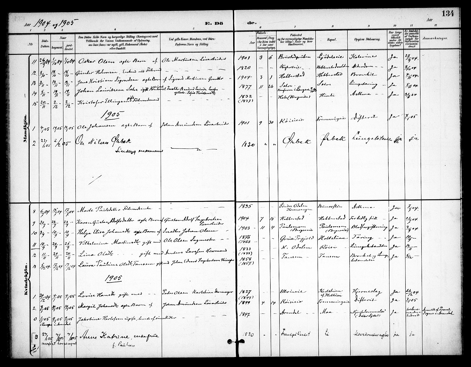 Eidsvoll prestekontor Kirkebøker, SAO/A-10888/F/Fb/L0002: Parish register (official) no. II 2, 1897-1907, p. 134
