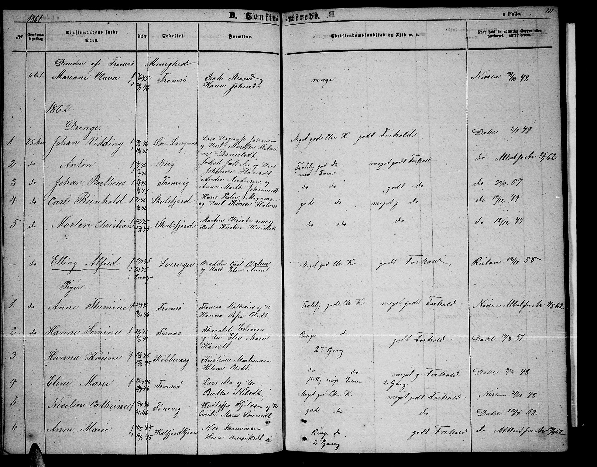 Tromsøysund sokneprestkontor, SATØ/S-1304/G/Gb/L0001klokker: Parish register (copy) no. 1, 1857-1869, p. 111