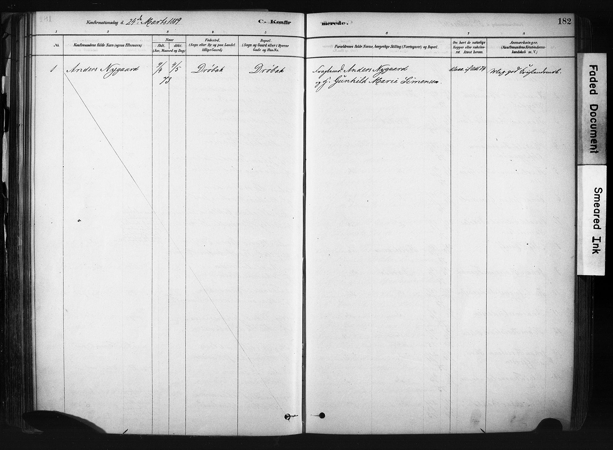 Drøbak prestekontor Kirkebøker, AV/SAO-A-10142a/F/Fb/L0001: Parish register (official) no. II 1, 1878-1891, p. 182