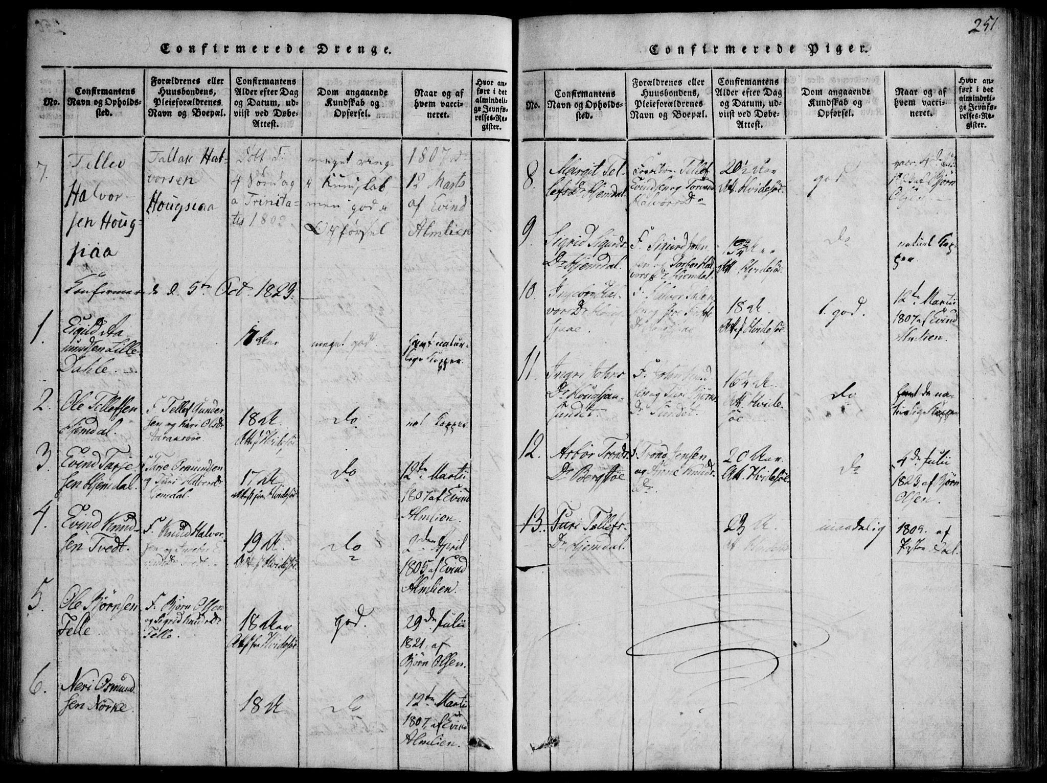 Nissedal kirkebøker, SAKO/A-288/F/Fb/L0001: Parish register (official) no. II 1, 1814-1845, p. 251