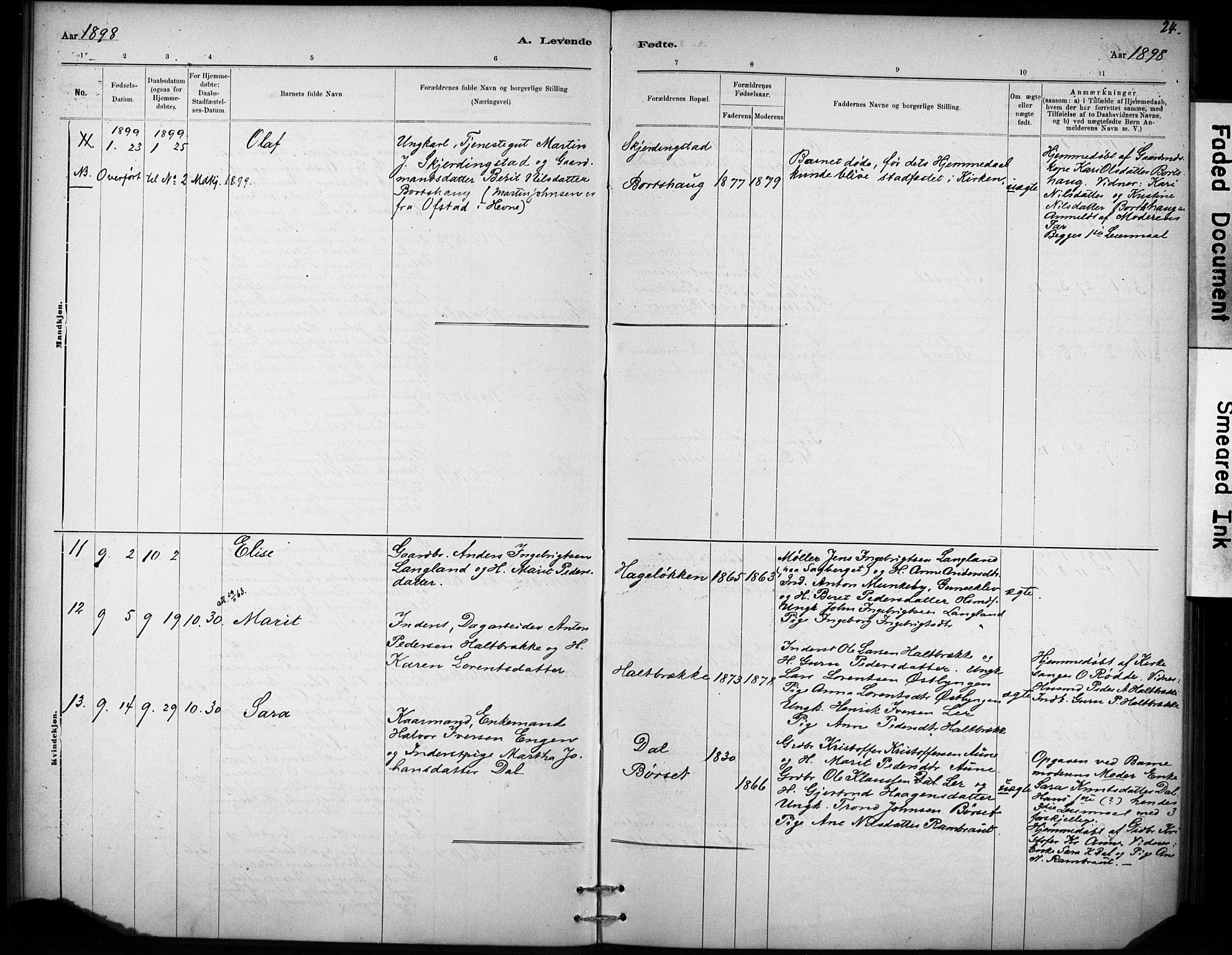 Ministerialprotokoller, klokkerbøker og fødselsregistre - Sør-Trøndelag, AV/SAT-A-1456/693/L1119: Parish register (official) no. 693A01, 1887-1905, p. 24