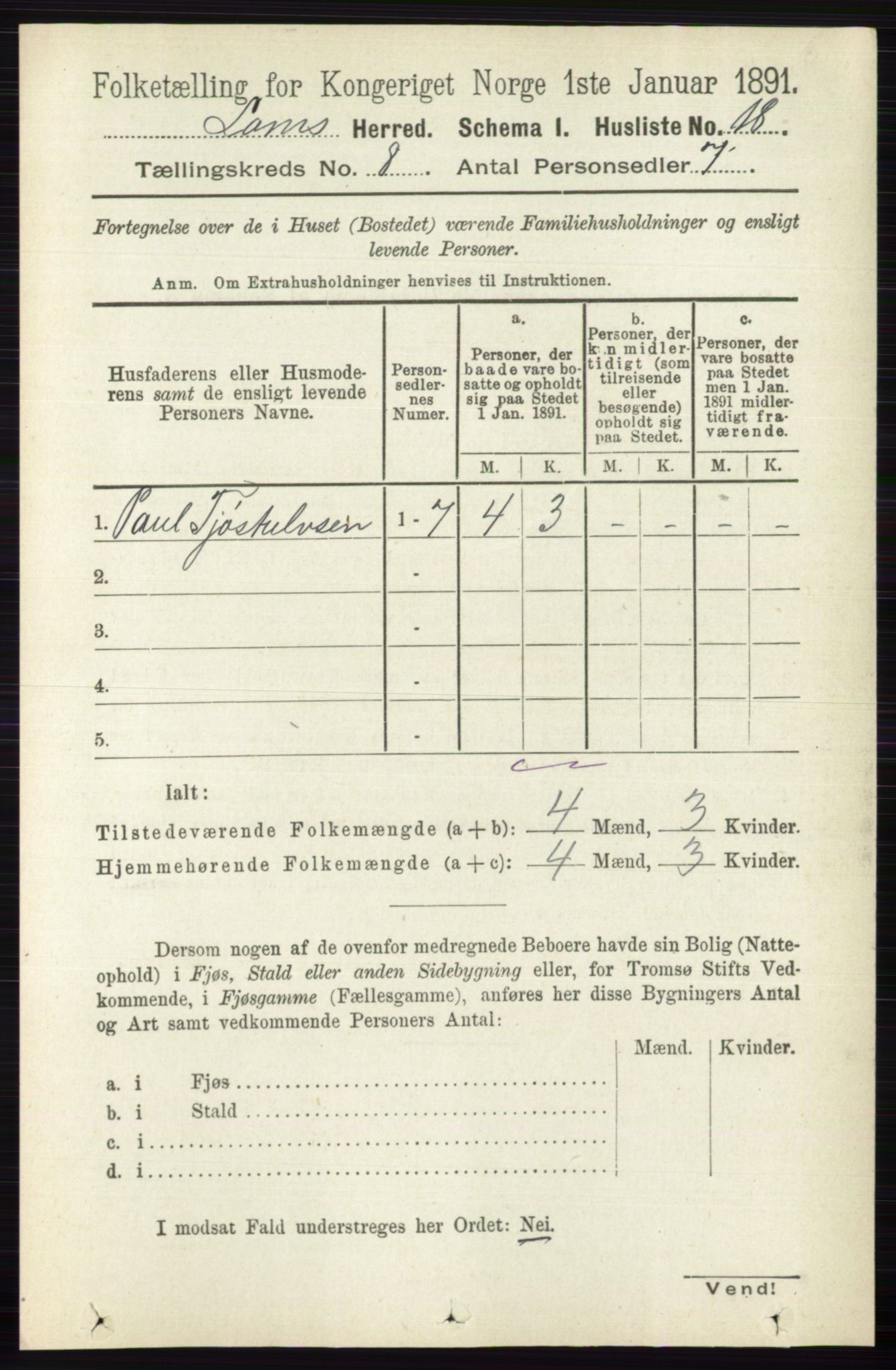 RA, 1891 census for 0514 Lom, 1891, p. 3060