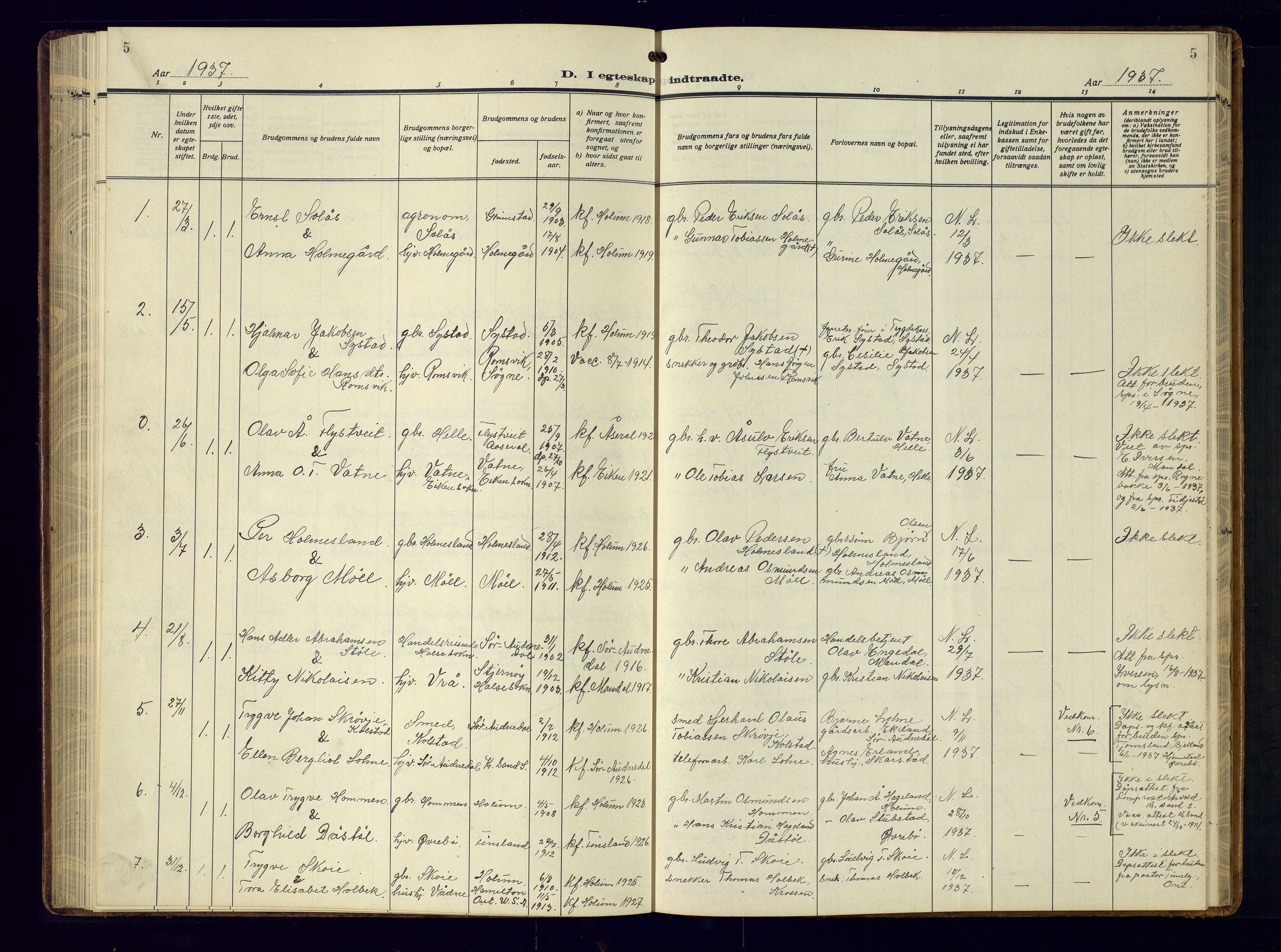 Holum sokneprestkontor, SAK/1111-0022/F/Fb/Fba/L0007: Parish register (copy) no. B-7, 1933-1960, p. 5