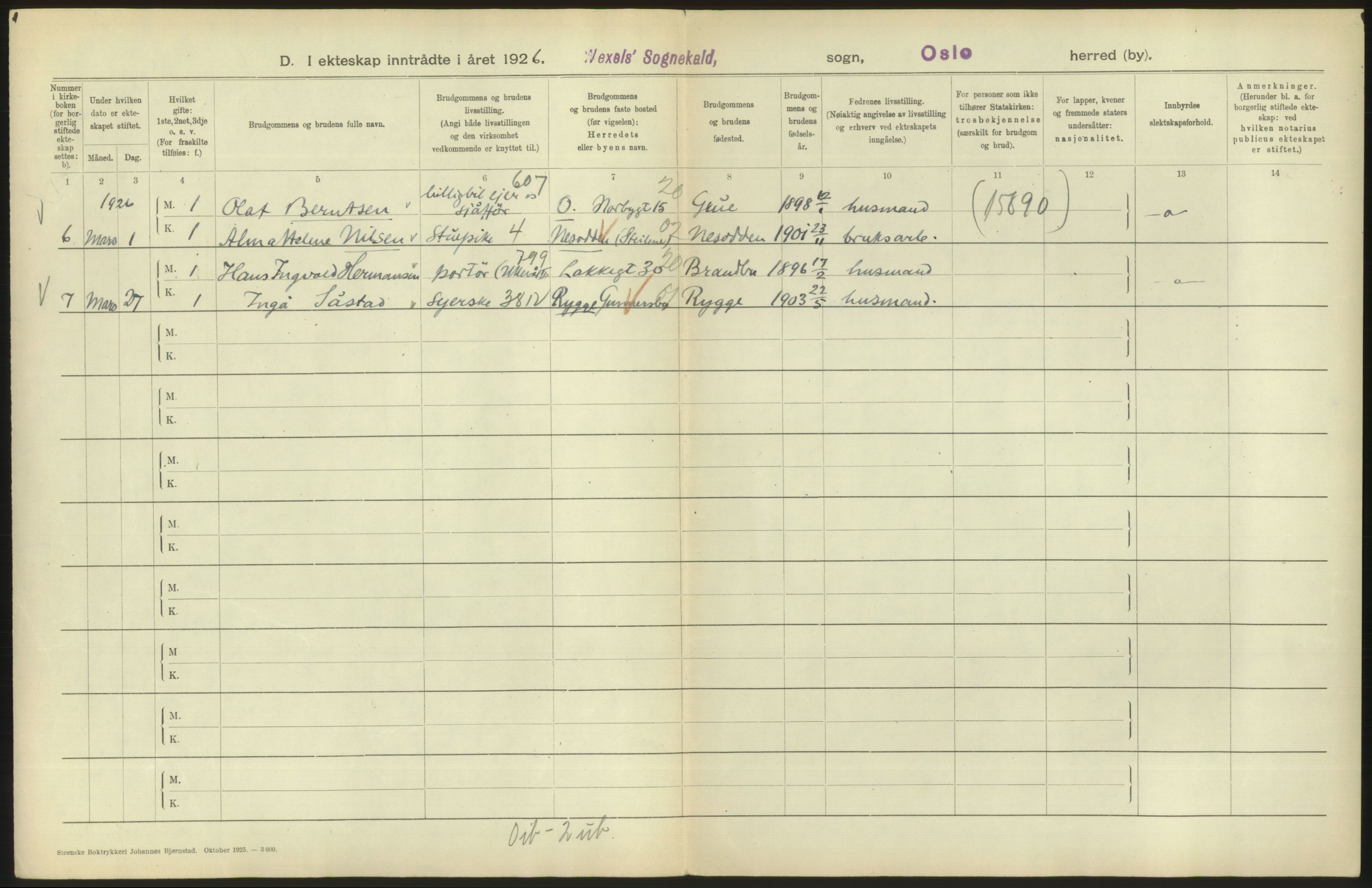 Statistisk sentralbyrå, Sosiodemografiske emner, Befolkning, AV/RA-S-2228/D/Df/Dfc/Dfcf/L0008: Oslo: Gifte, 1926, p. 776