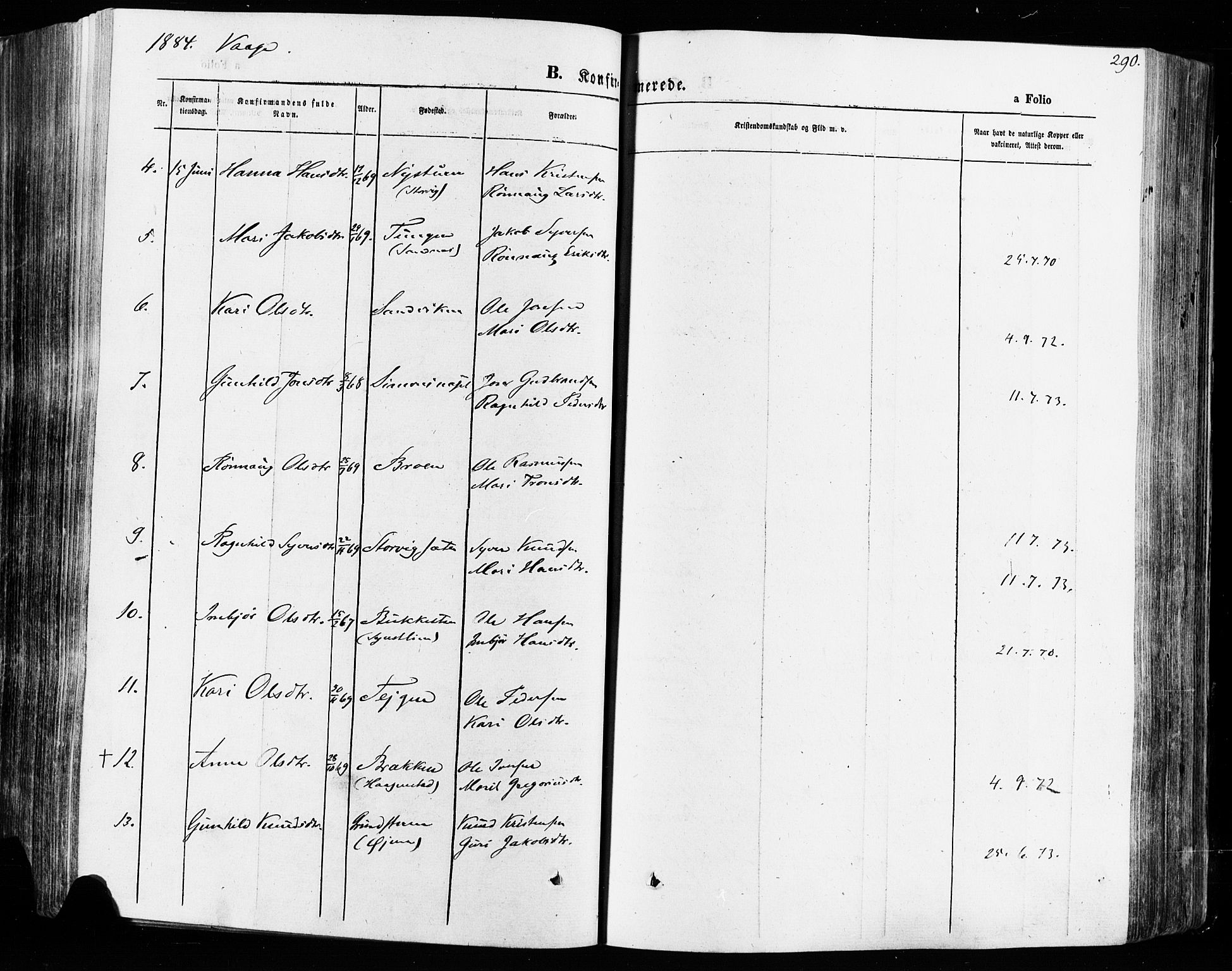 Vågå prestekontor, AV/SAH-PREST-076/H/Ha/Haa/L0007: Parish register (official) no. 7 /1, 1872-1886, p. 290