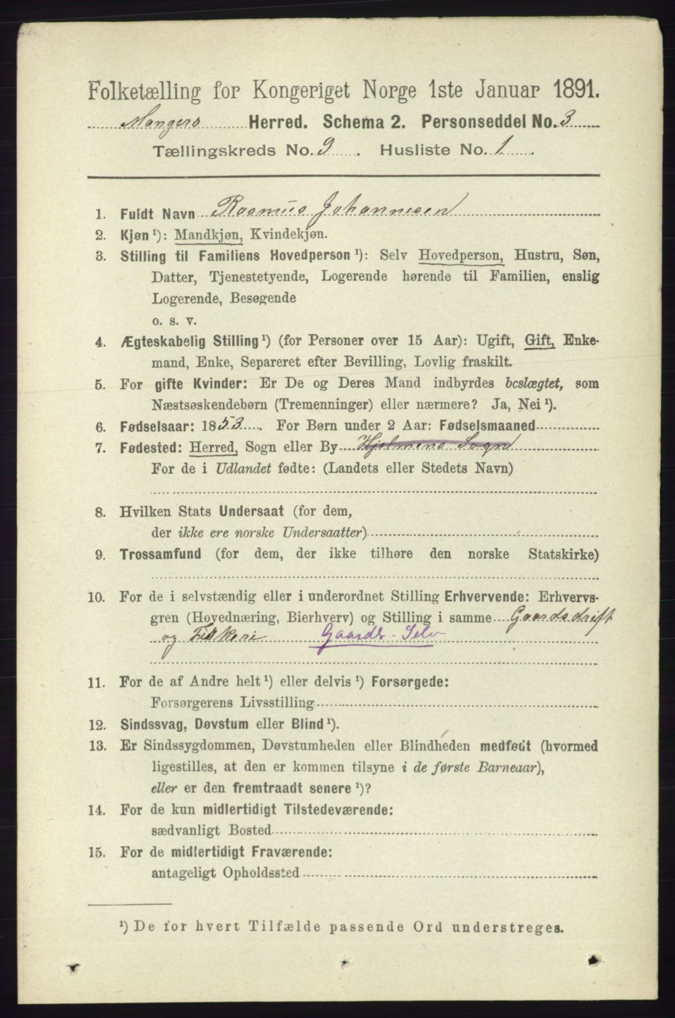 RA, 1891 census for 1261 Manger, 1891, p. 5702