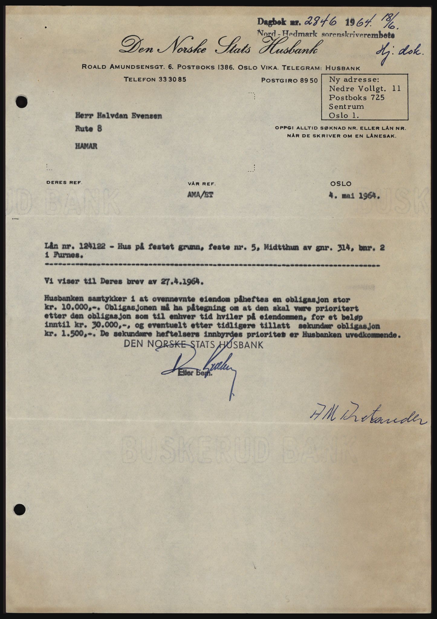 Nord-Hedmark sorenskriveri, SAH/TING-012/H/Hc/L0020: Mortgage book no. 20, 1964-1964, Diary no: : 2846/1964