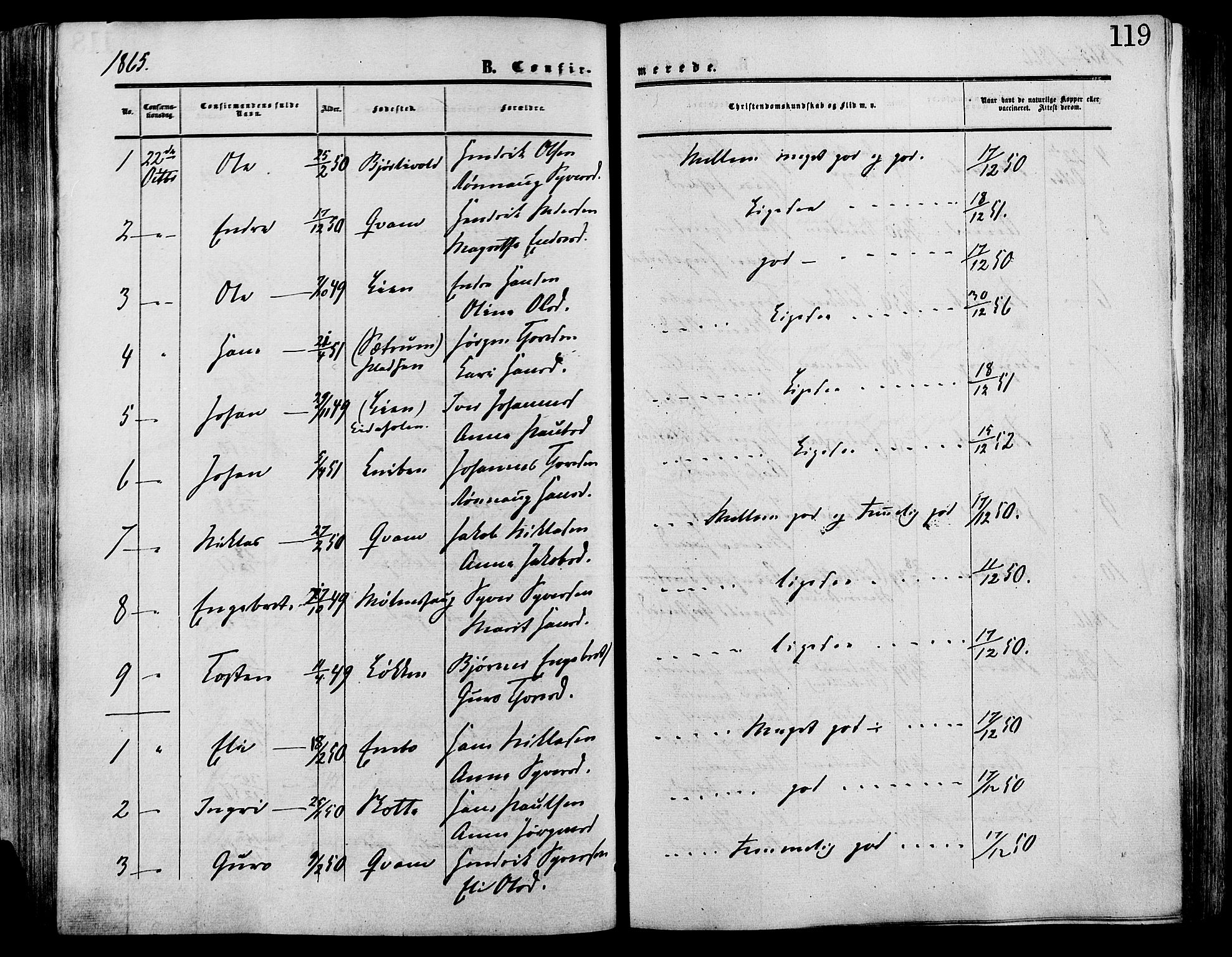 Lesja prestekontor, SAH/PREST-068/H/Ha/Haa/L0009: Parish register (official) no. 9, 1854-1889, p. 119