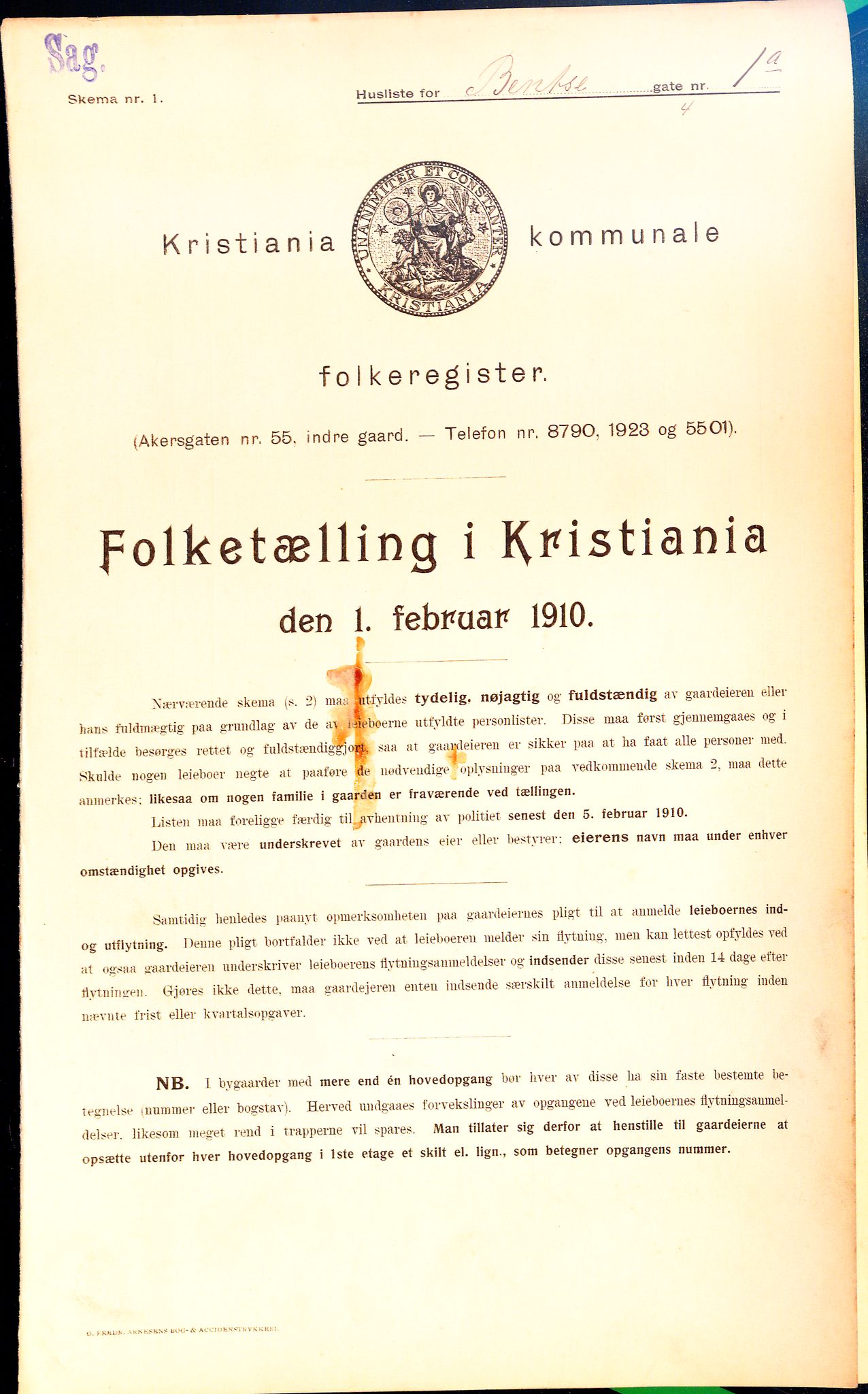 OBA, Municipal Census 1910 for Kristiania, 1910, p. 3349