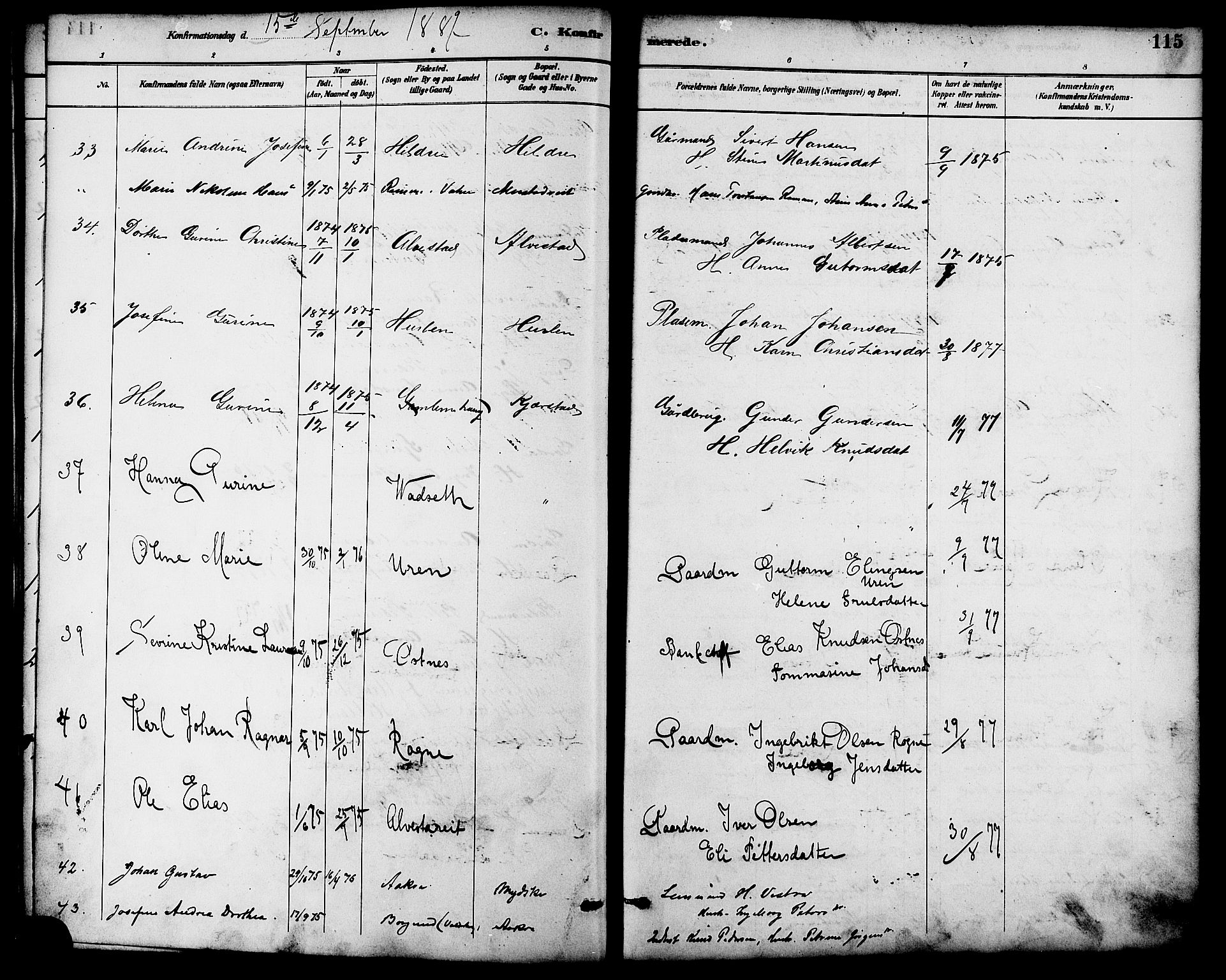 Ministerialprotokoller, klokkerbøker og fødselsregistre - Møre og Romsdal, AV/SAT-A-1454/536/L0501: Parish register (official) no. 536A10, 1884-1896, p. 115